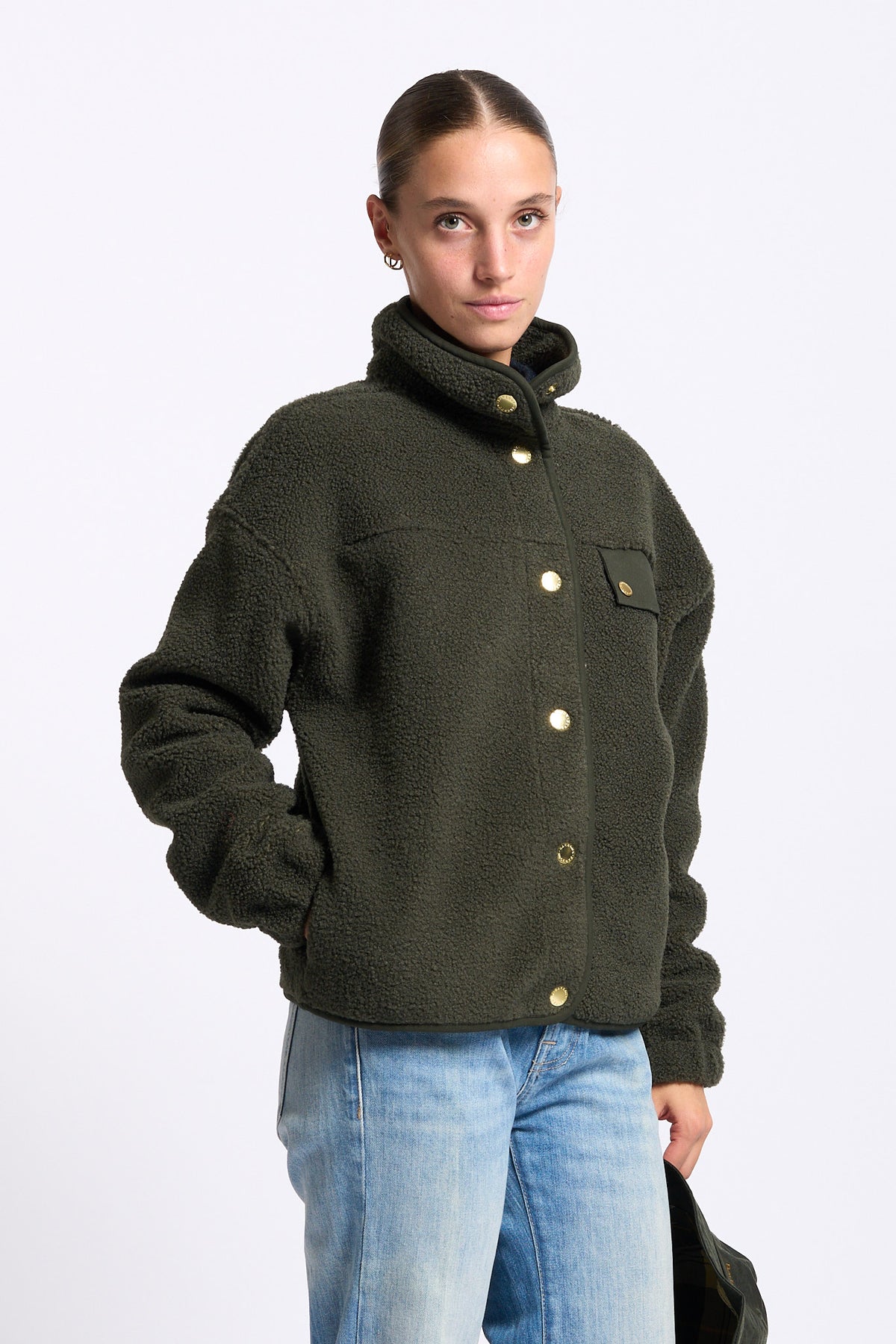 Barbour Pile MABEL Verde Oliva donna con collo alto-5