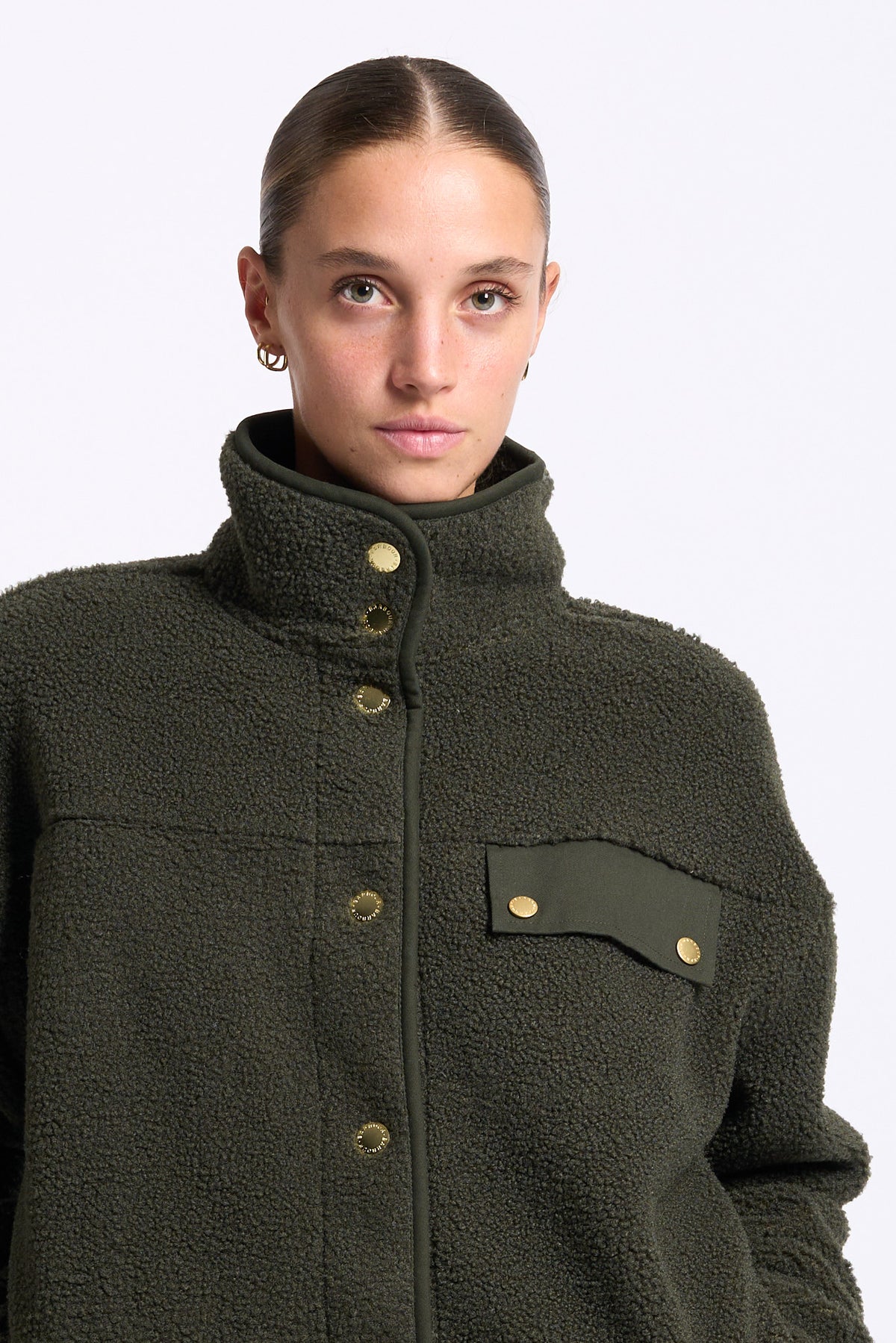 Barbour Pile MABEL Verde Oliva donna con collo alto-7