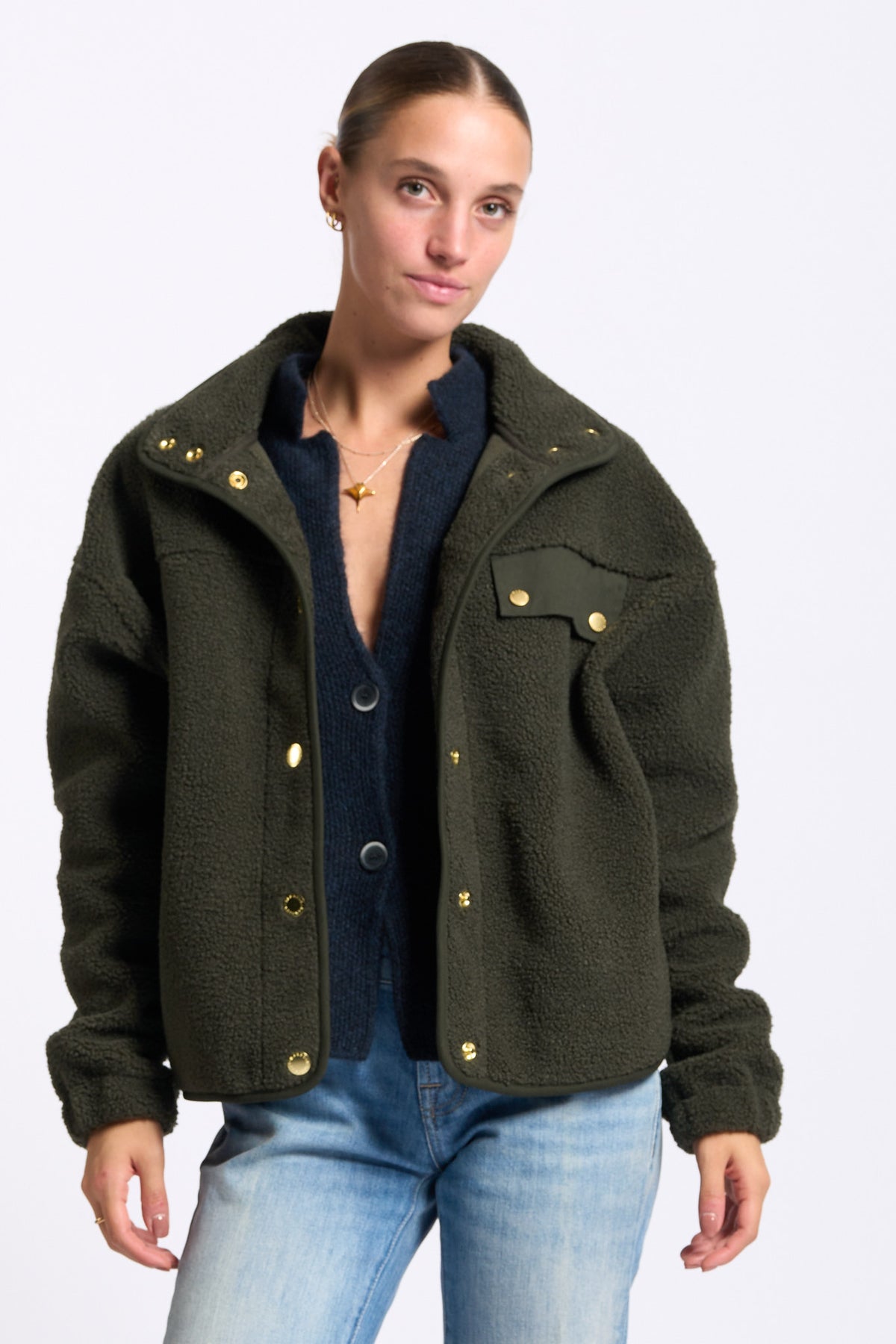 Barbour Pile MABEL Verde Oliva donna con collo alto-8