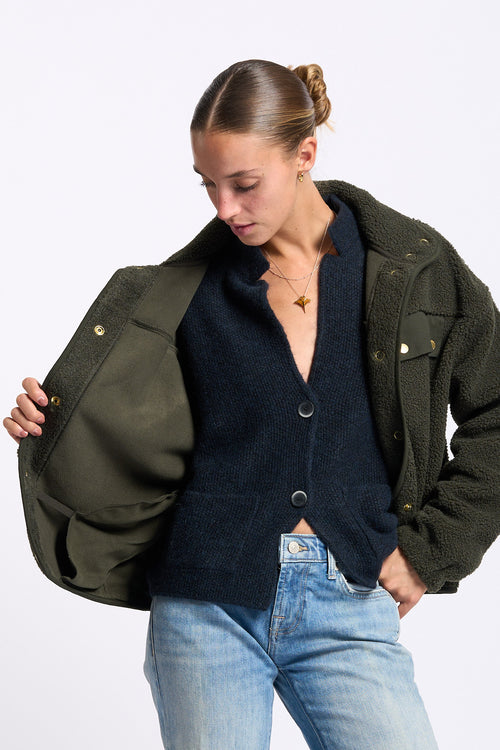 Barbour Pile MABEL Verde Oliva donna con collo alto-2