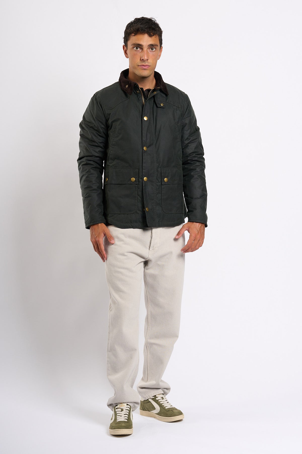Barbour REELIN WAX Imbottito Salvia da uomo in cotone cerato-3
