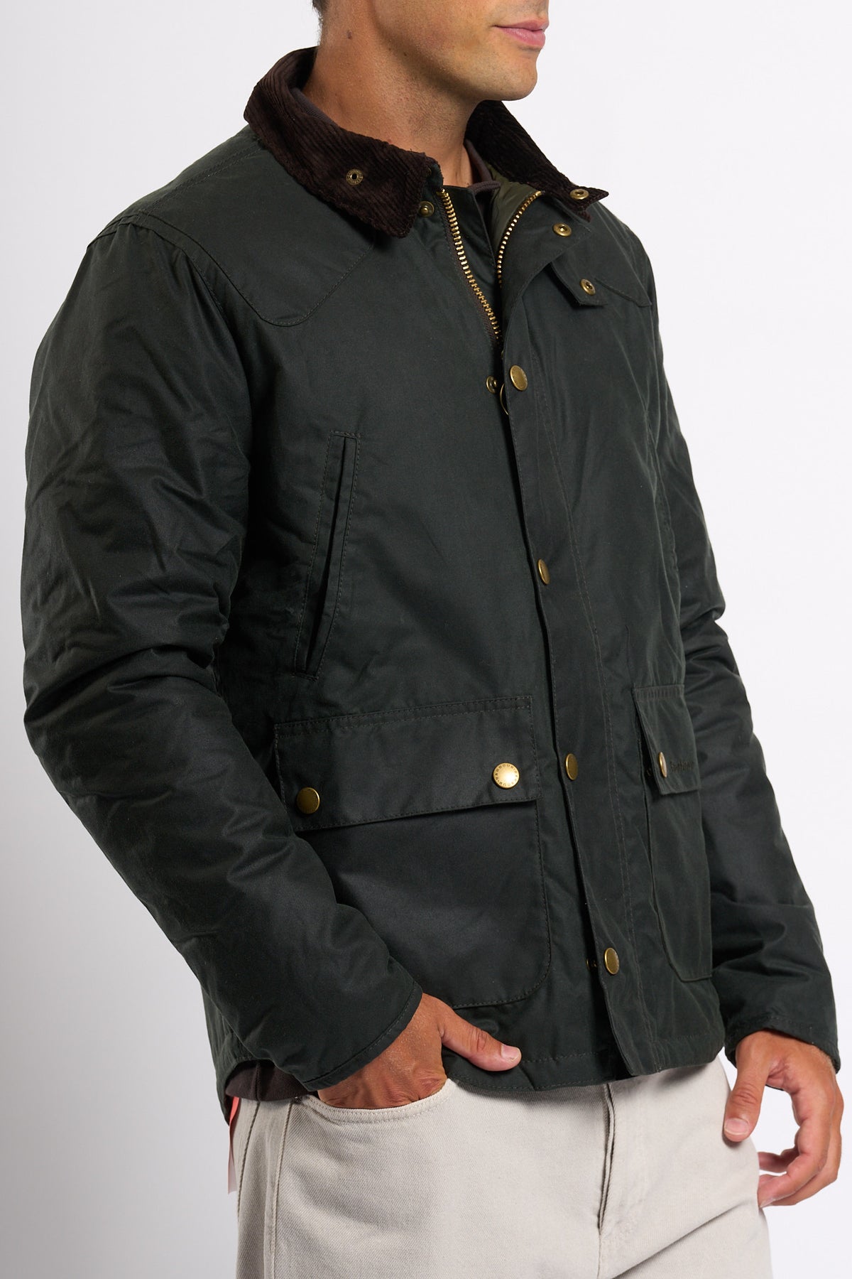 Barbour REELIN WAX Imbottito Salvia da uomo in cotone cerato-5