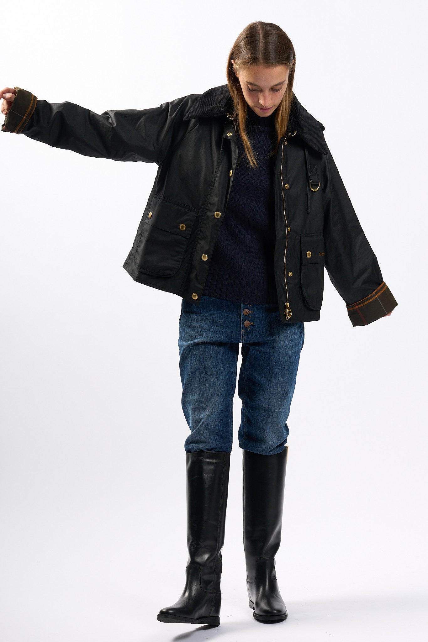 Barbour Reighton Wax Nero Donna-5