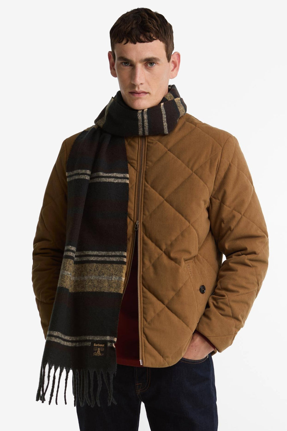 Barbour Sciarpa ALSTON a Righe Marrone/Blu Uomo-3