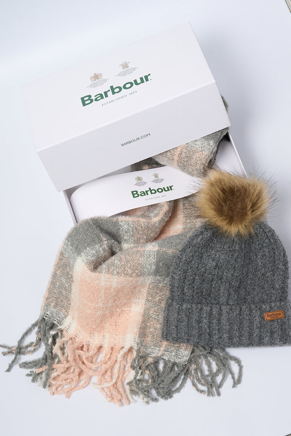 Barbour Set Regalo Cappello e Sciarpa Grigio Donna-2