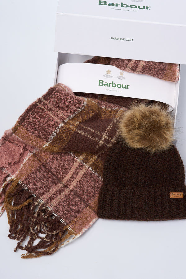 Barbour Set Regalo Cappello+Sciarpa Cioccolato Donna-2