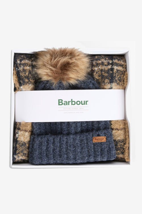 Barbour SALTBURN Set Regalo Cappello e Sciarpa Donna Antracite/Beige