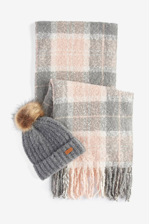 Barbour SALTBURN Set Regalo Cappello e Sciarpa Donna Grigio/Rosa-2