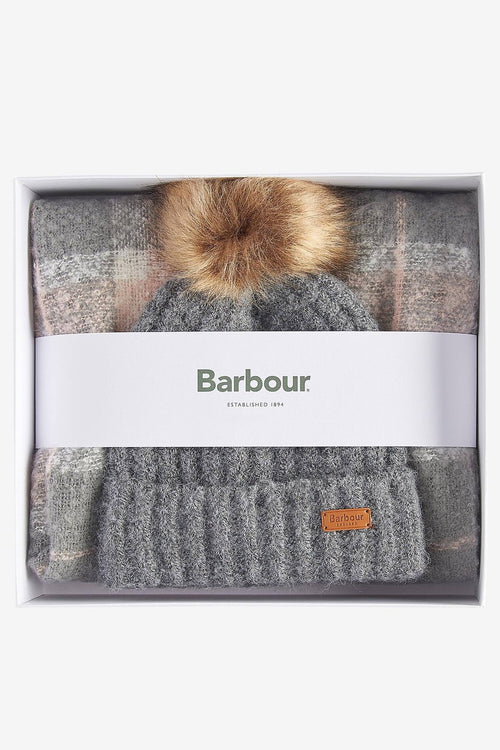 Barbour SALTBURN Set Regalo Cappello e Sciarpa Donna Grigio/Rosa