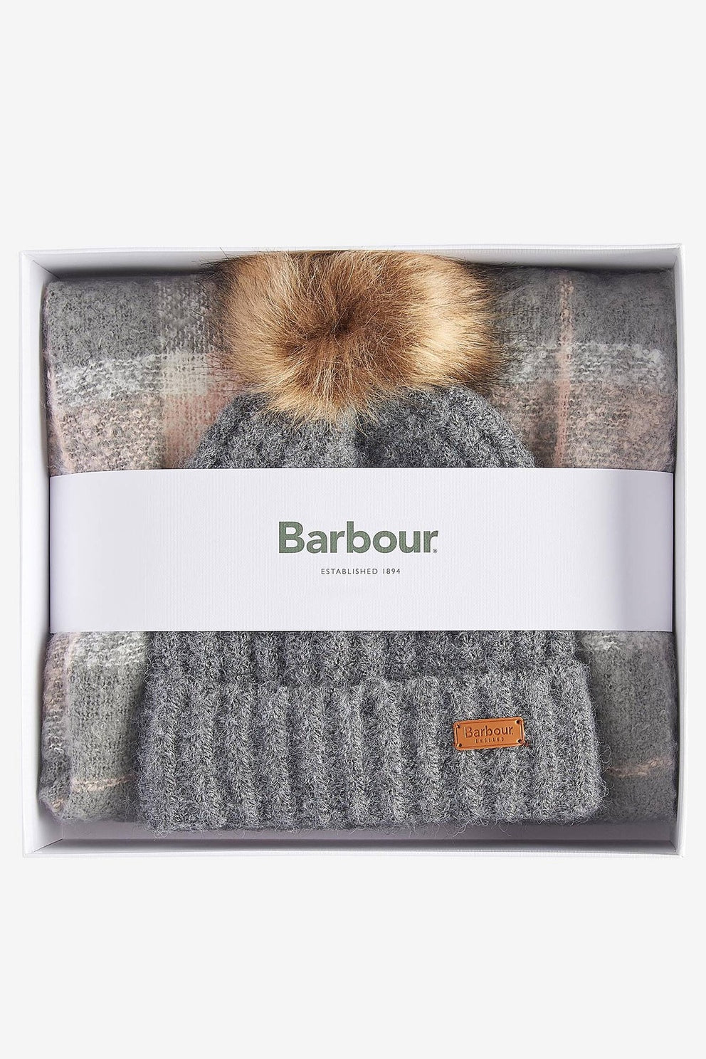 Barbour SALTBURN Set Regalo Cappello e Sciarpa Donna Grigio/Rosa-1