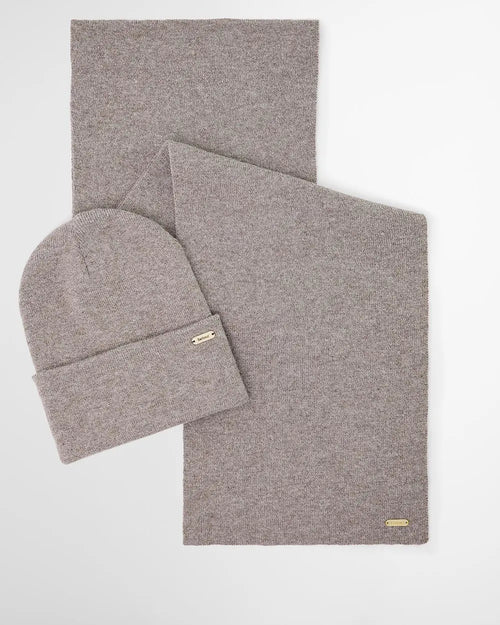 Barbour Set Regalo Sciarpa/Cappello Taupe Donna-2