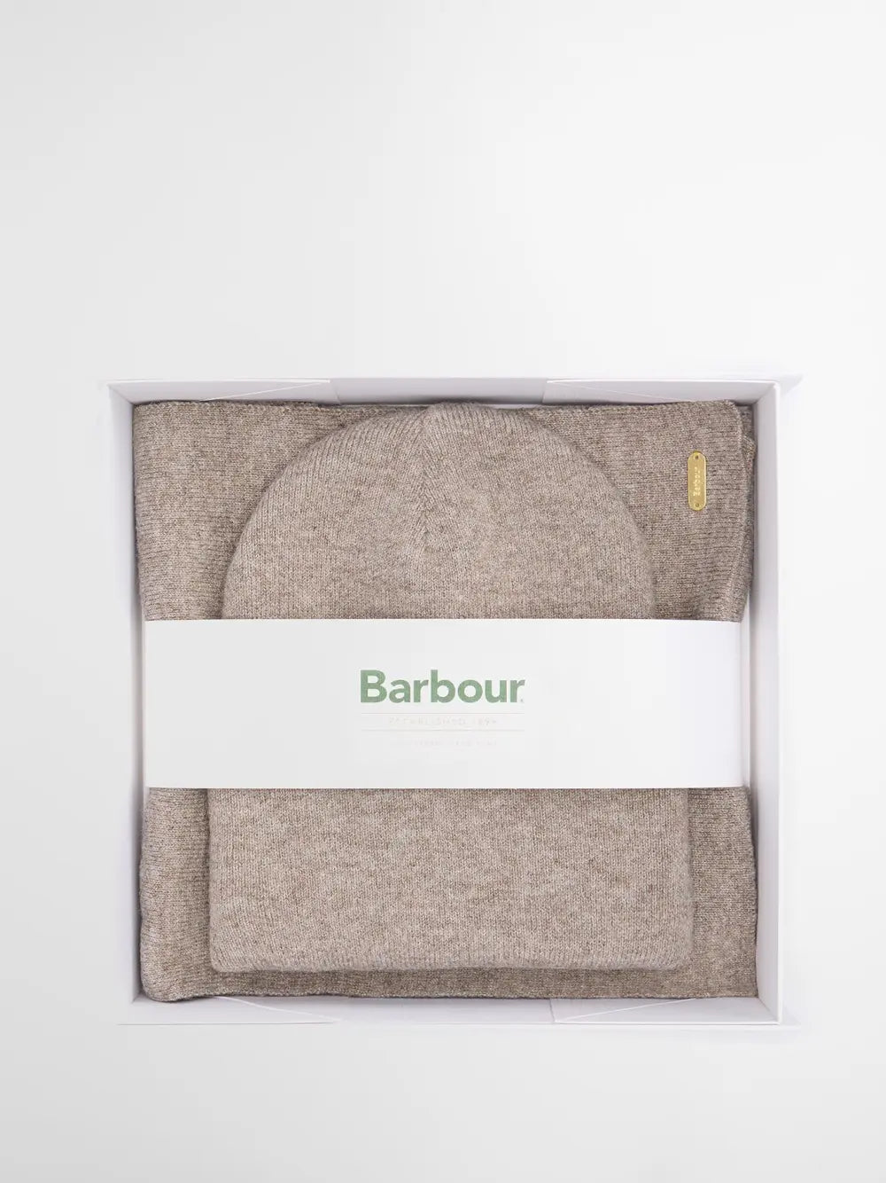 Barbour Set Regalo Sciarpa/Cappello Taupe Donna-1