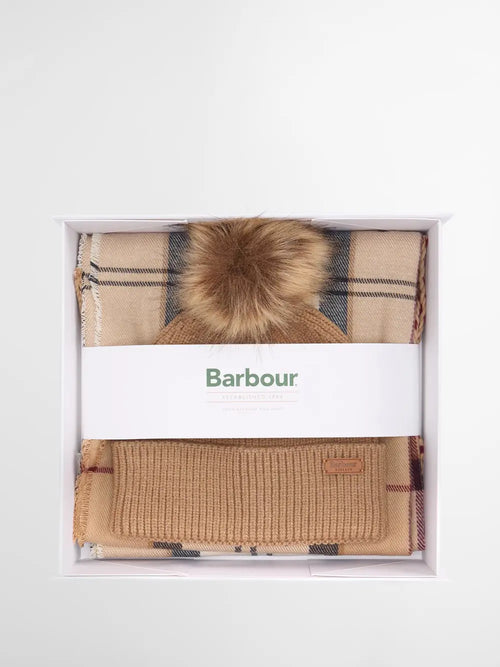 Barbour Set Regalo Sciarpa/Cappello Cammello Donna