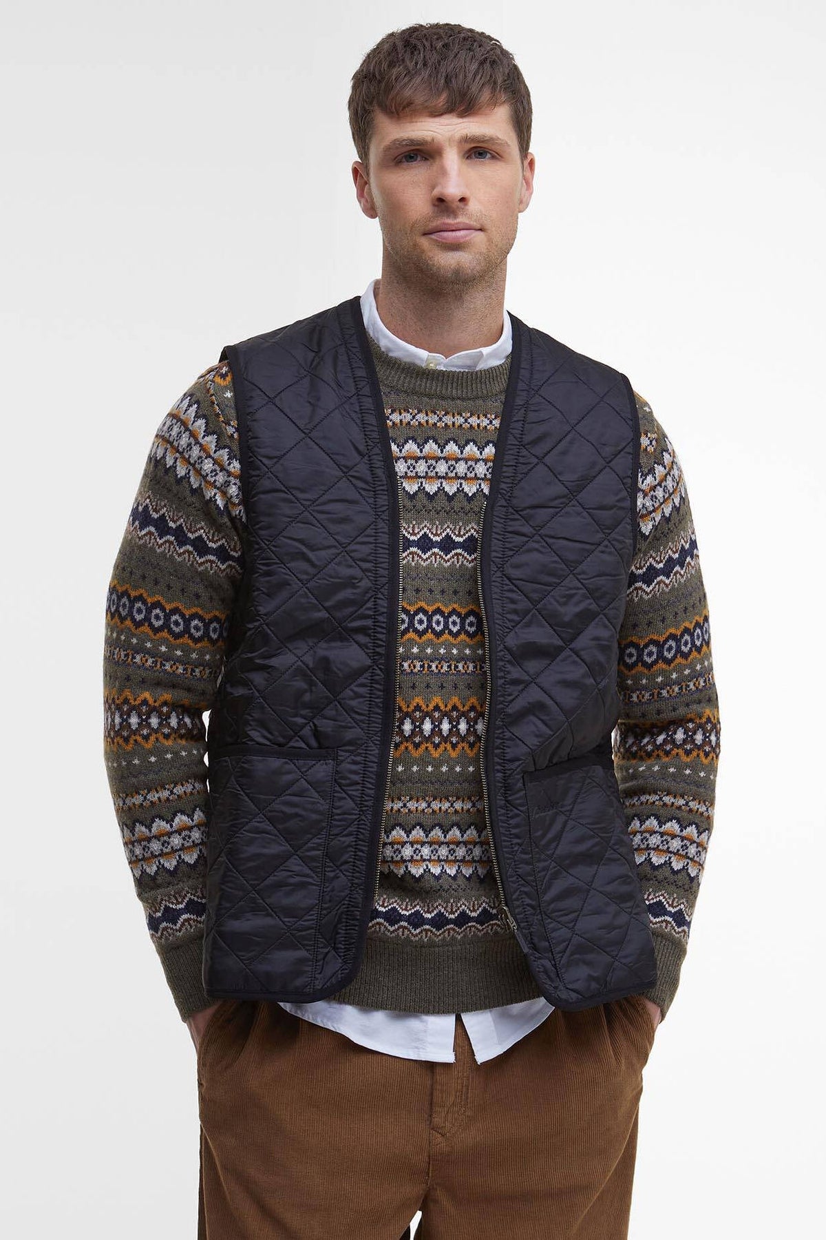 Barbour Gilet Polarquilt Nero Uomo trapuntato a rombi-1