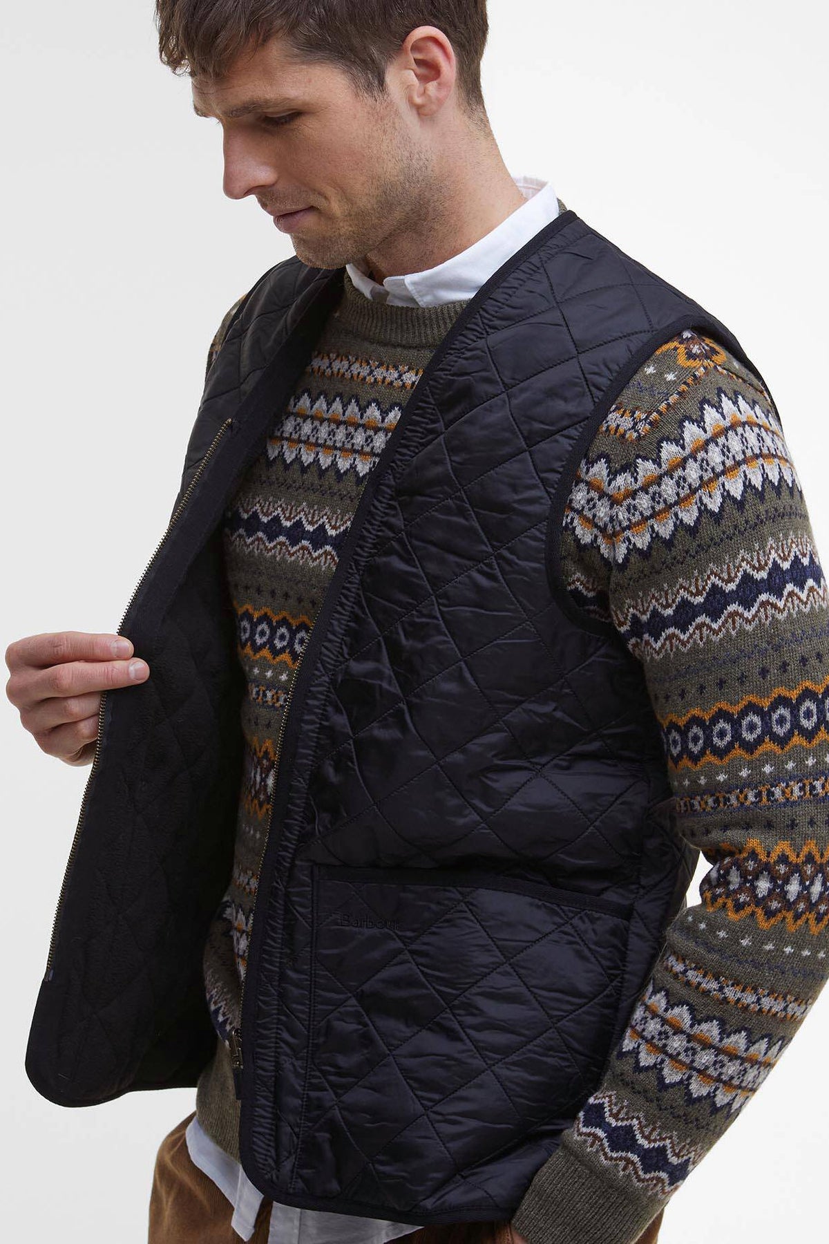 Barbour Gilet Polarquilt Nero Uomo trapuntato a rombi-5