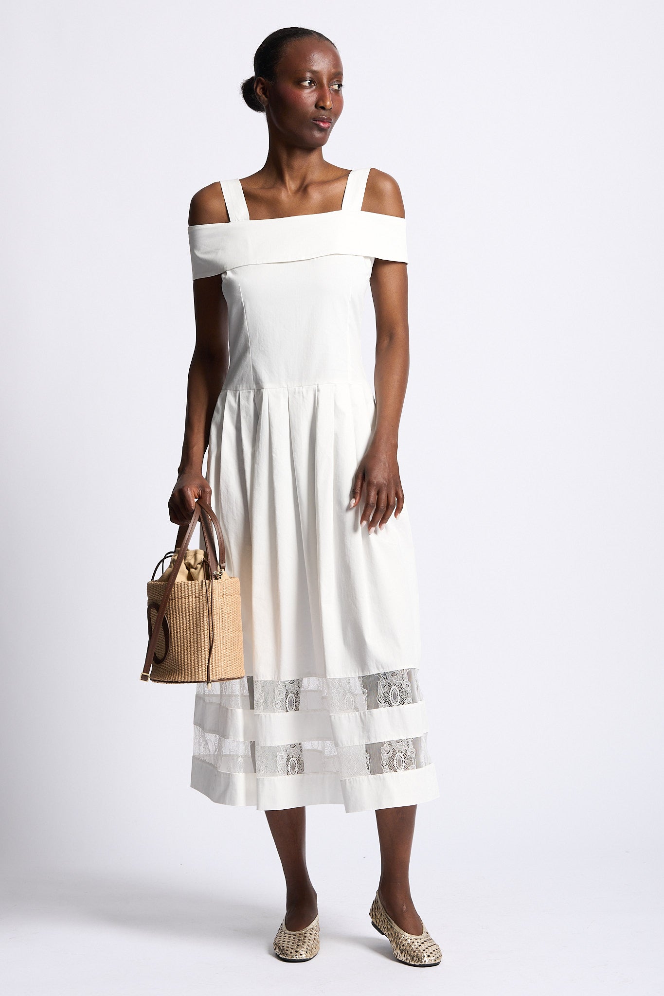 Blugirl Abito Popeline e Pizzo Bianco Donna-5