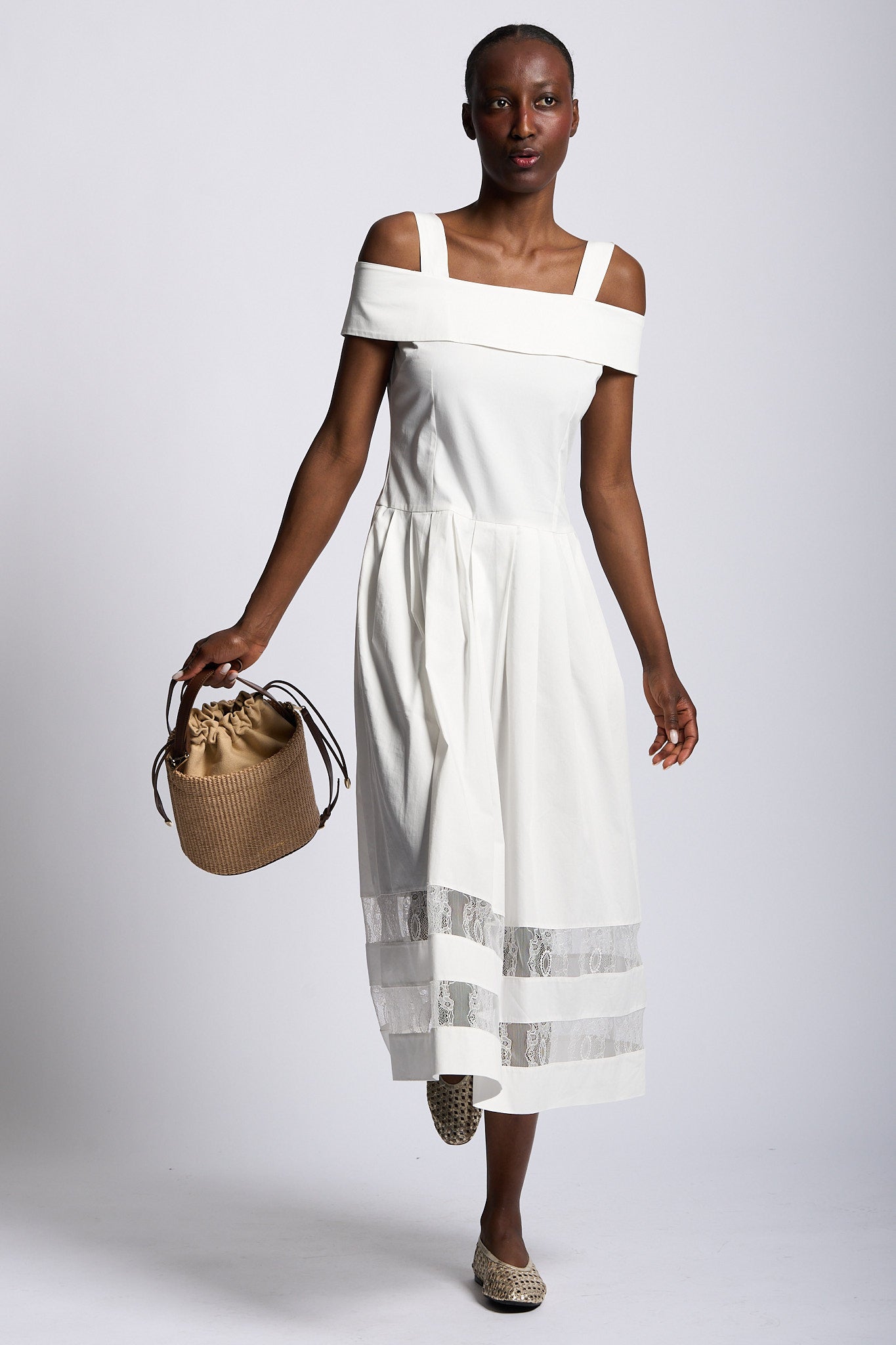 Blugirl Abito Popeline e Pizzo Bianco Donna-8