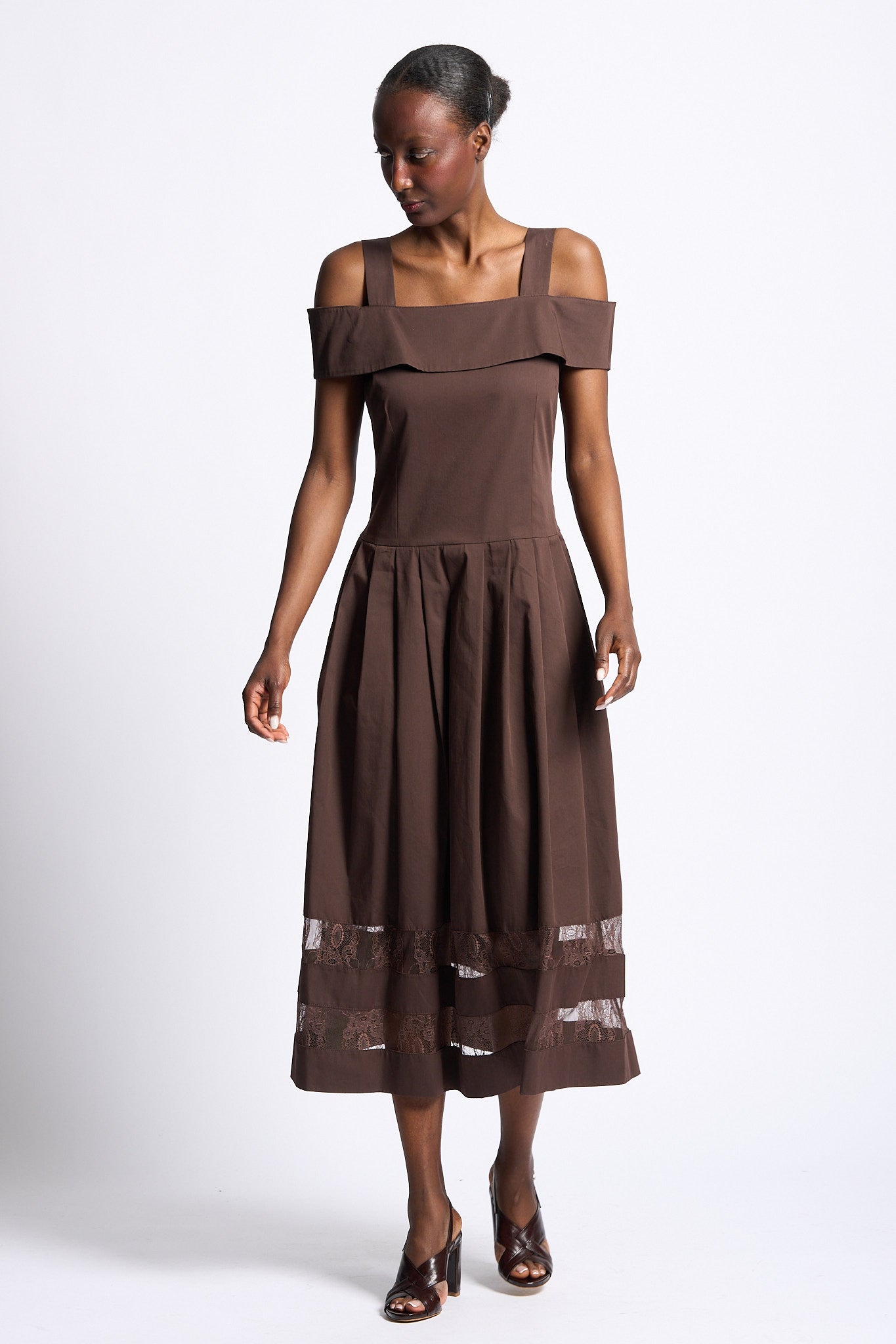 Blugirl Abito Popeline e Pizzo Cioccolato Donna-4