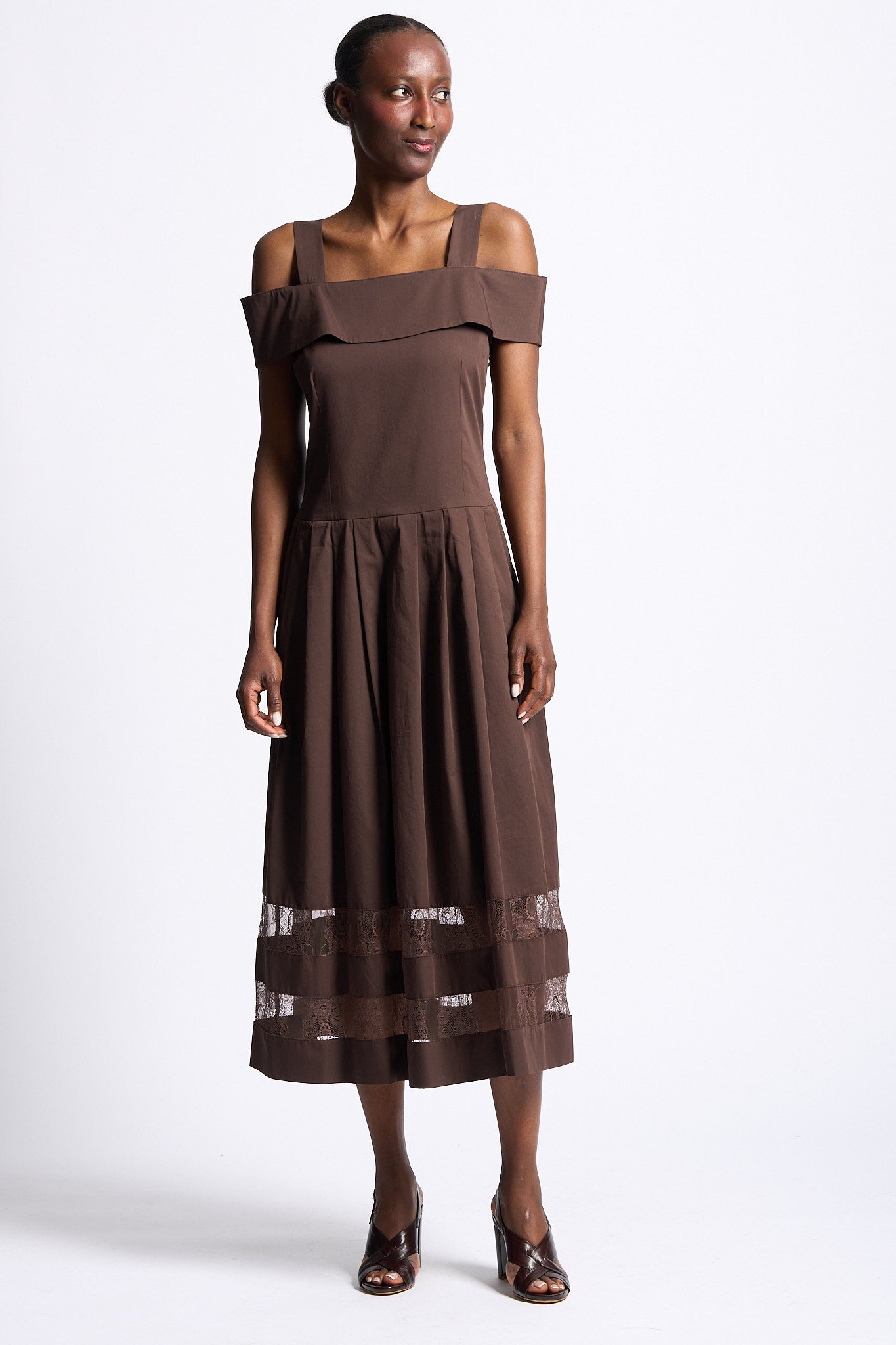 Blugirl Abito Popeline e Pizzo Cioccolato Donna-7