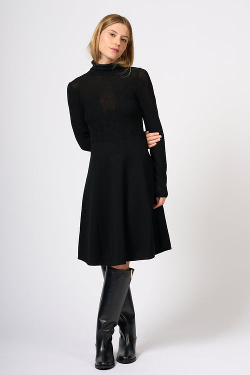 Blugirl Abito in Maglia Punto Pizzo Nero Donna