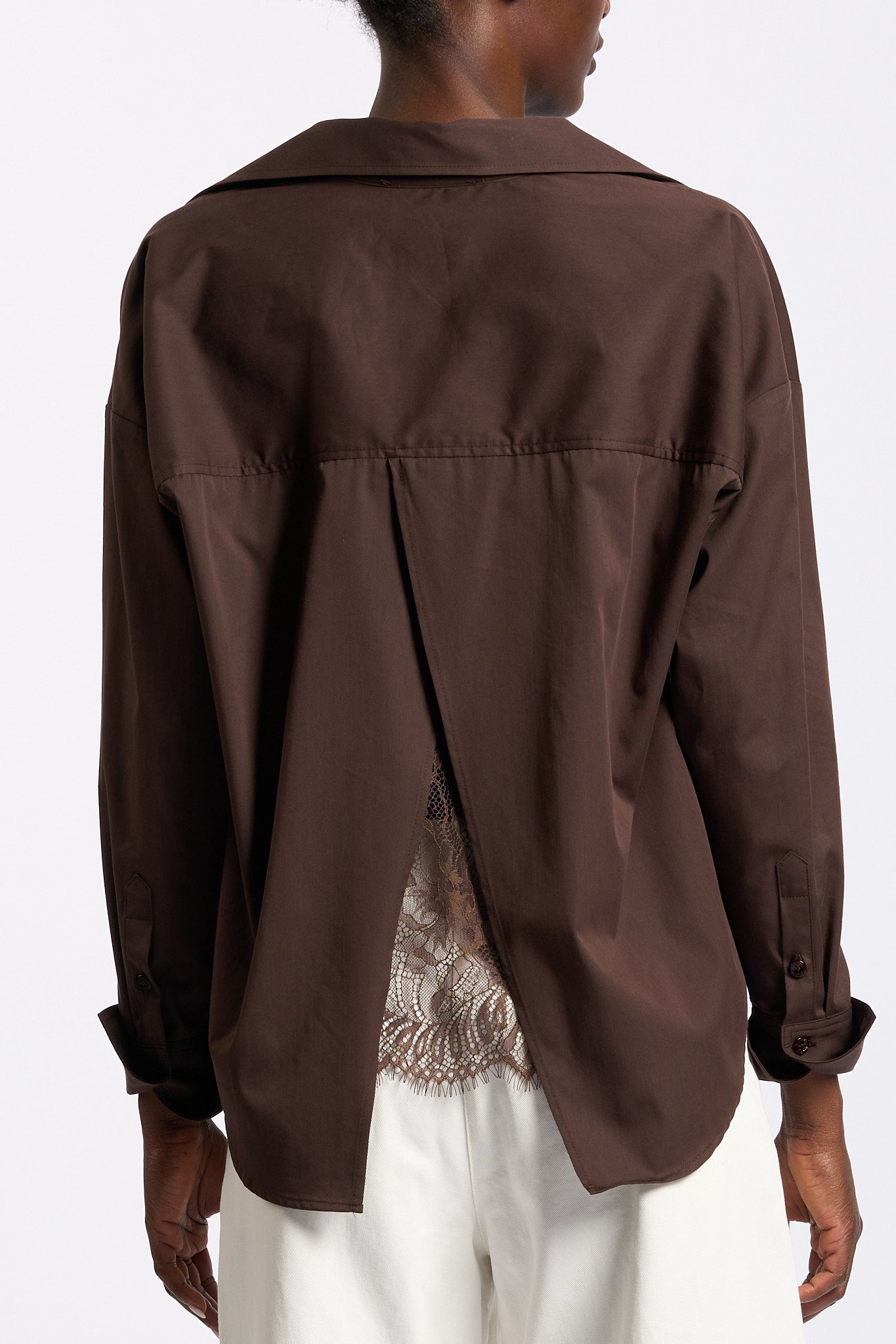 Blugirl Camicia con Pizzo sul Retro Cioccolato Donna-1