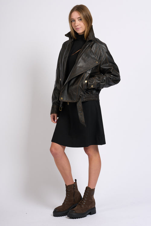 Blugirl Giacca Biker Pelle Cioccolato Donna