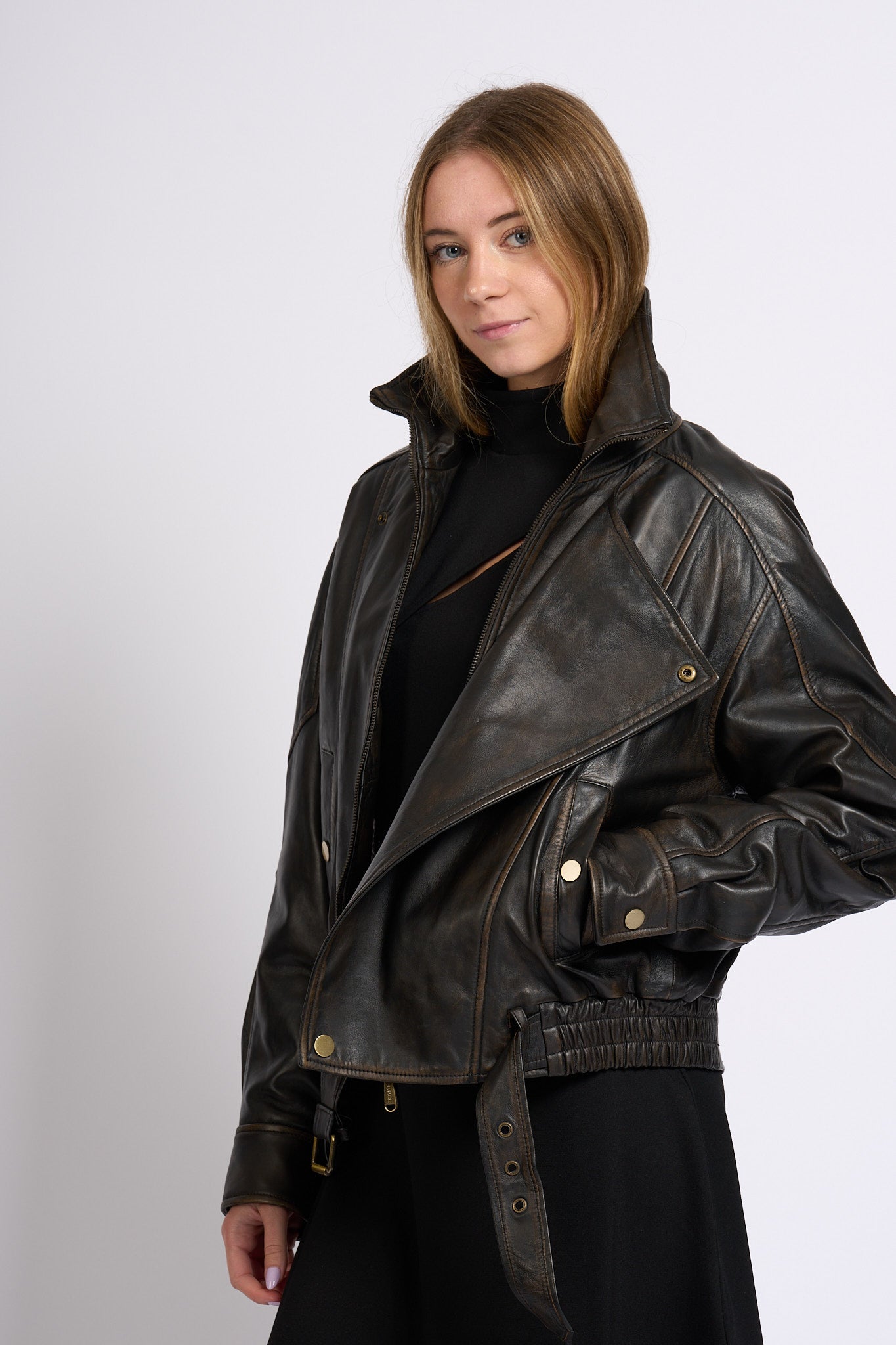 Blugirl Giacca Biker Pelle Cioccolato Donna-5