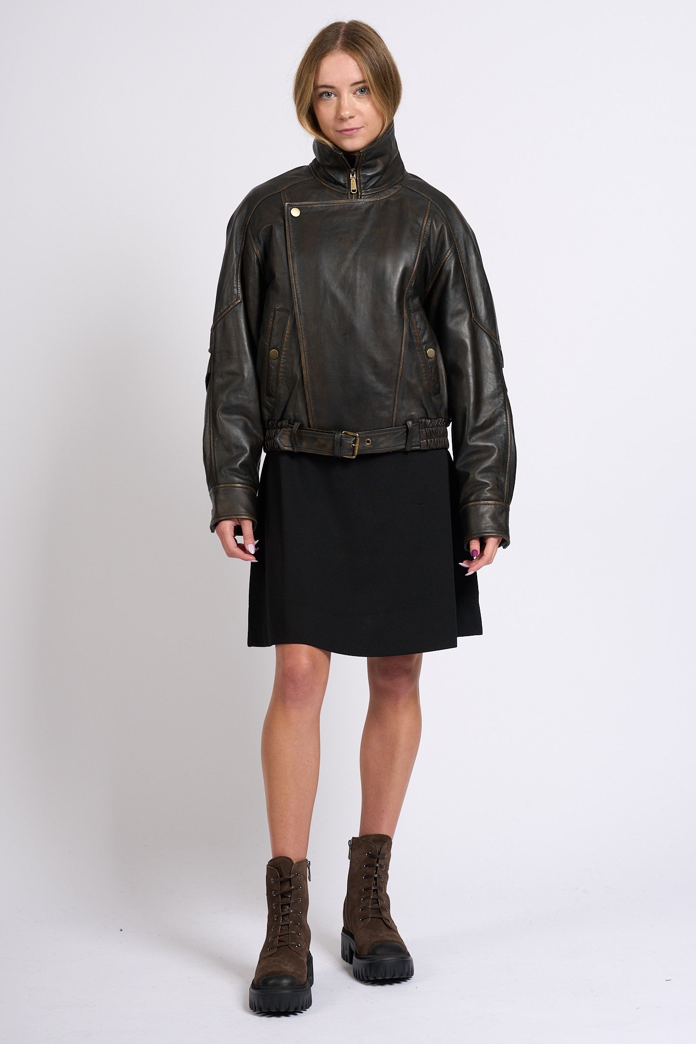 Blugirl Giacca Biker Pelle Cioccolato Donna-4