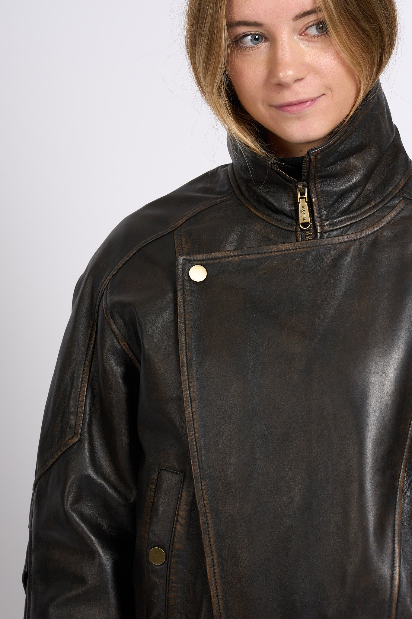 Blugirl Giacca Biker Pelle Cioccolato Donna-3
