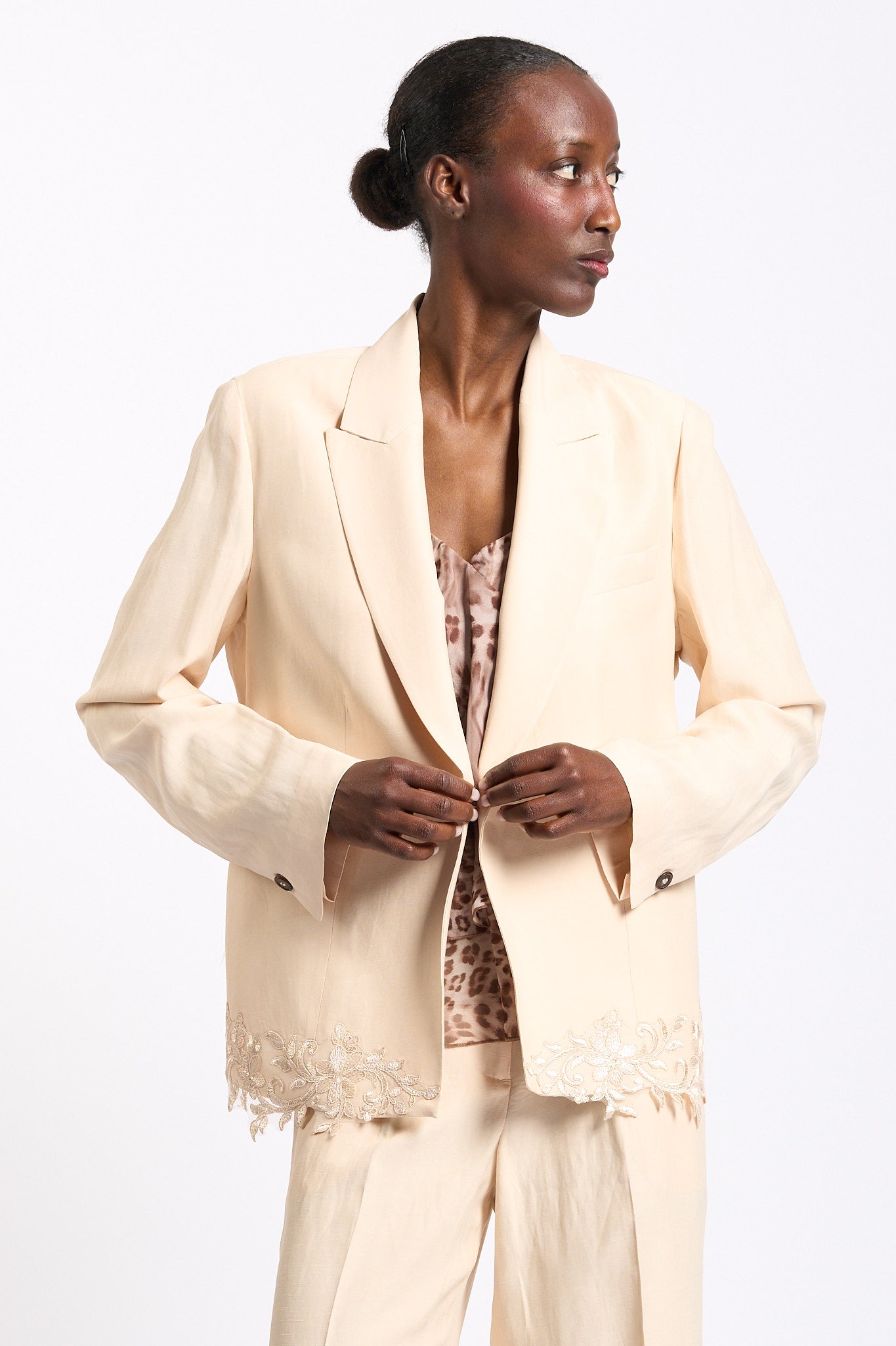 Blugirl Giacca Lino e Satin Crema Donna-4