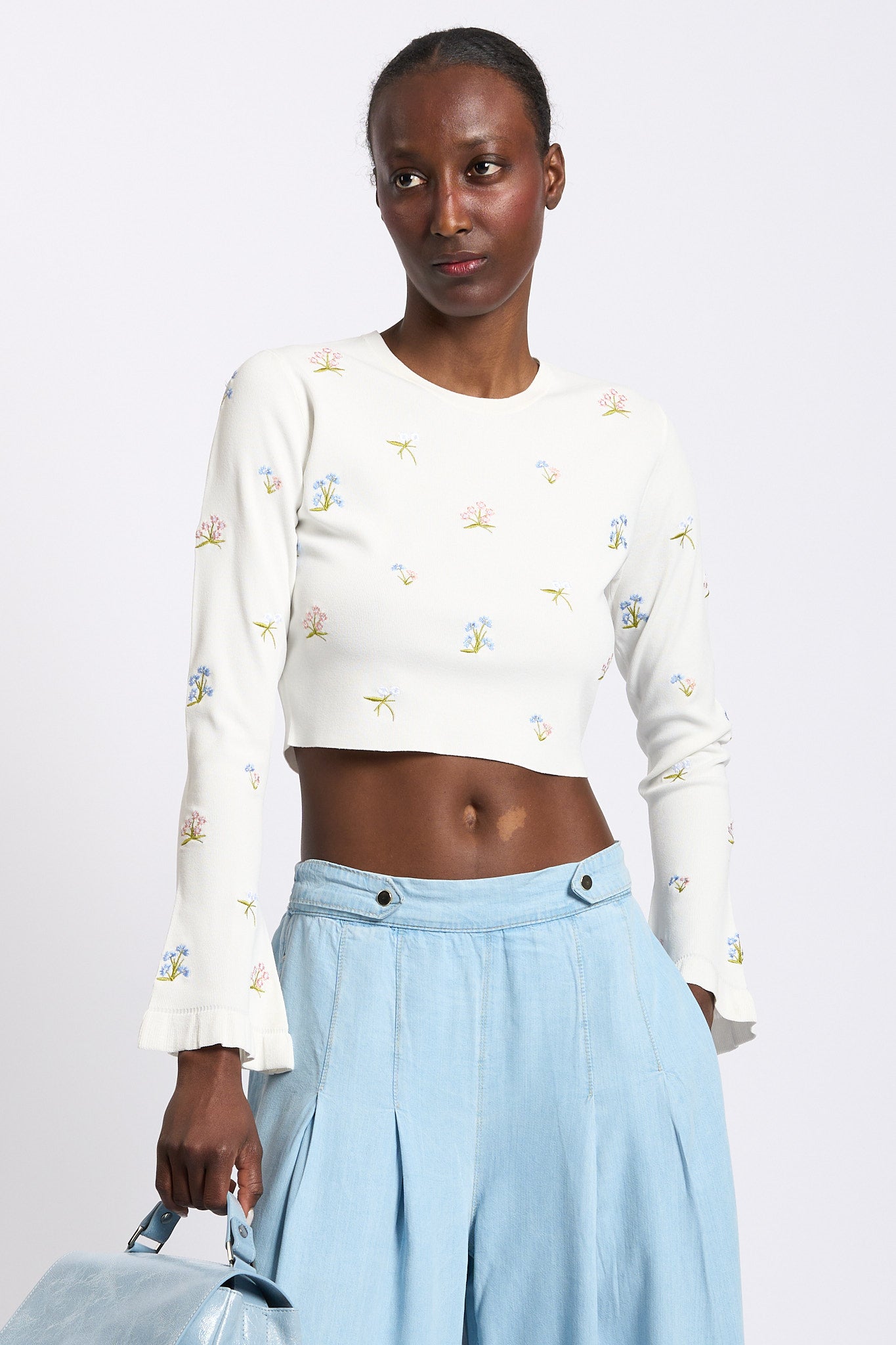 Blugirl Maglia Cropped con Fiori Bianco Donna-1