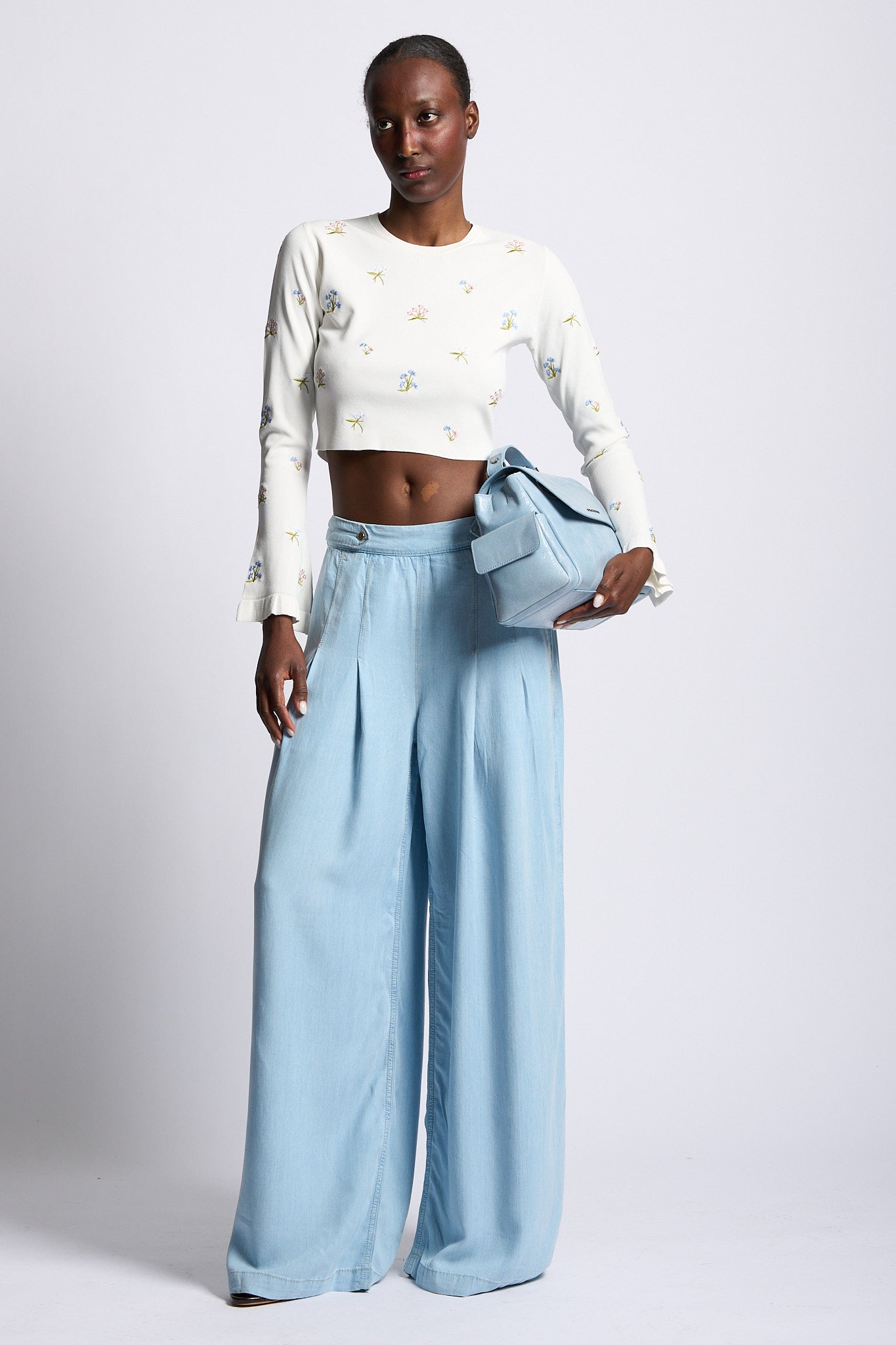 Blugirl Maglia Cropped con Fiori Bianco Donna-4