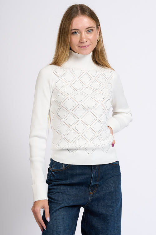 Blugirl Maglia Lupetto con Strass Bianco Donna-2