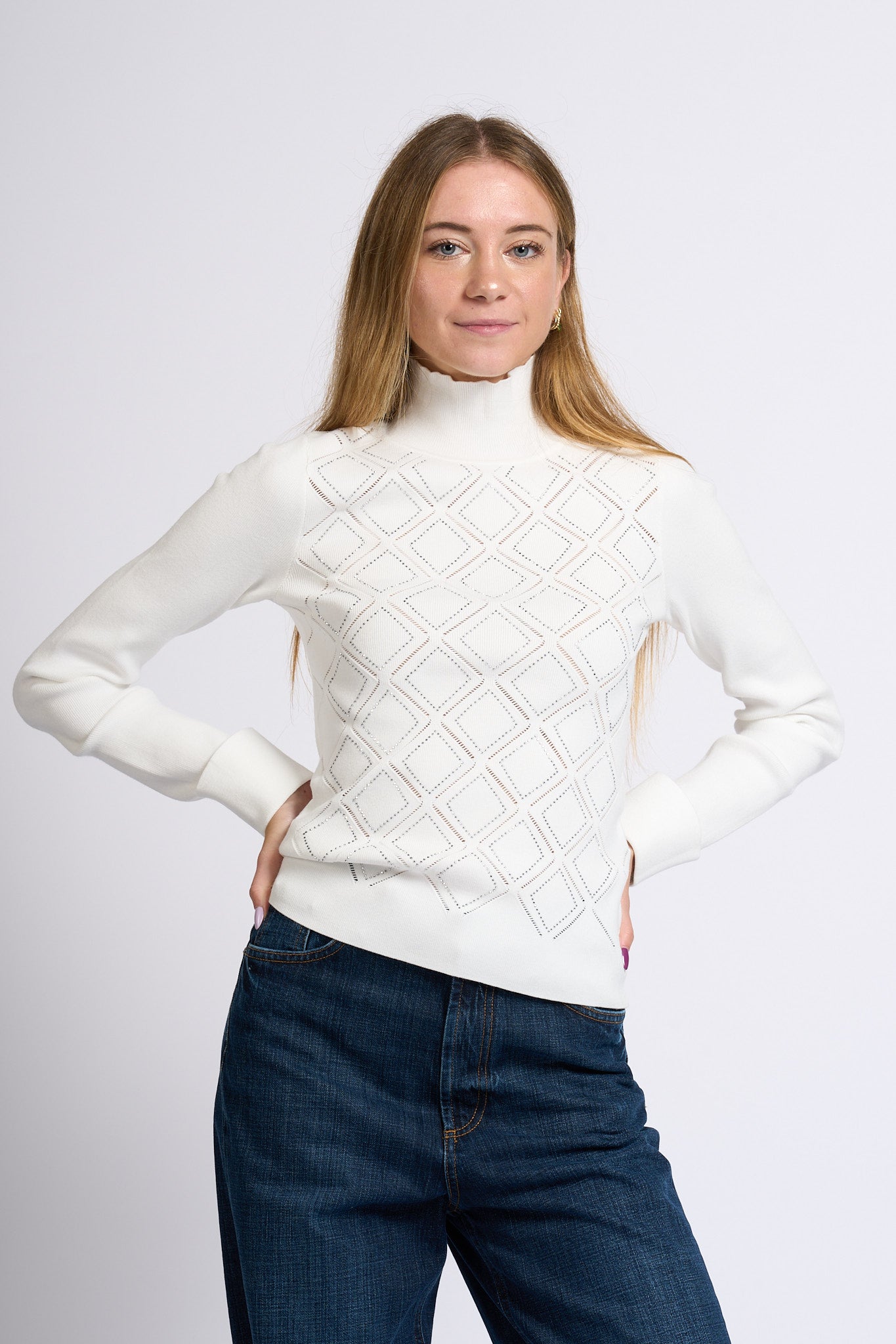 Blugirl Maglia Lupetto con Strass Bianco Donna-3