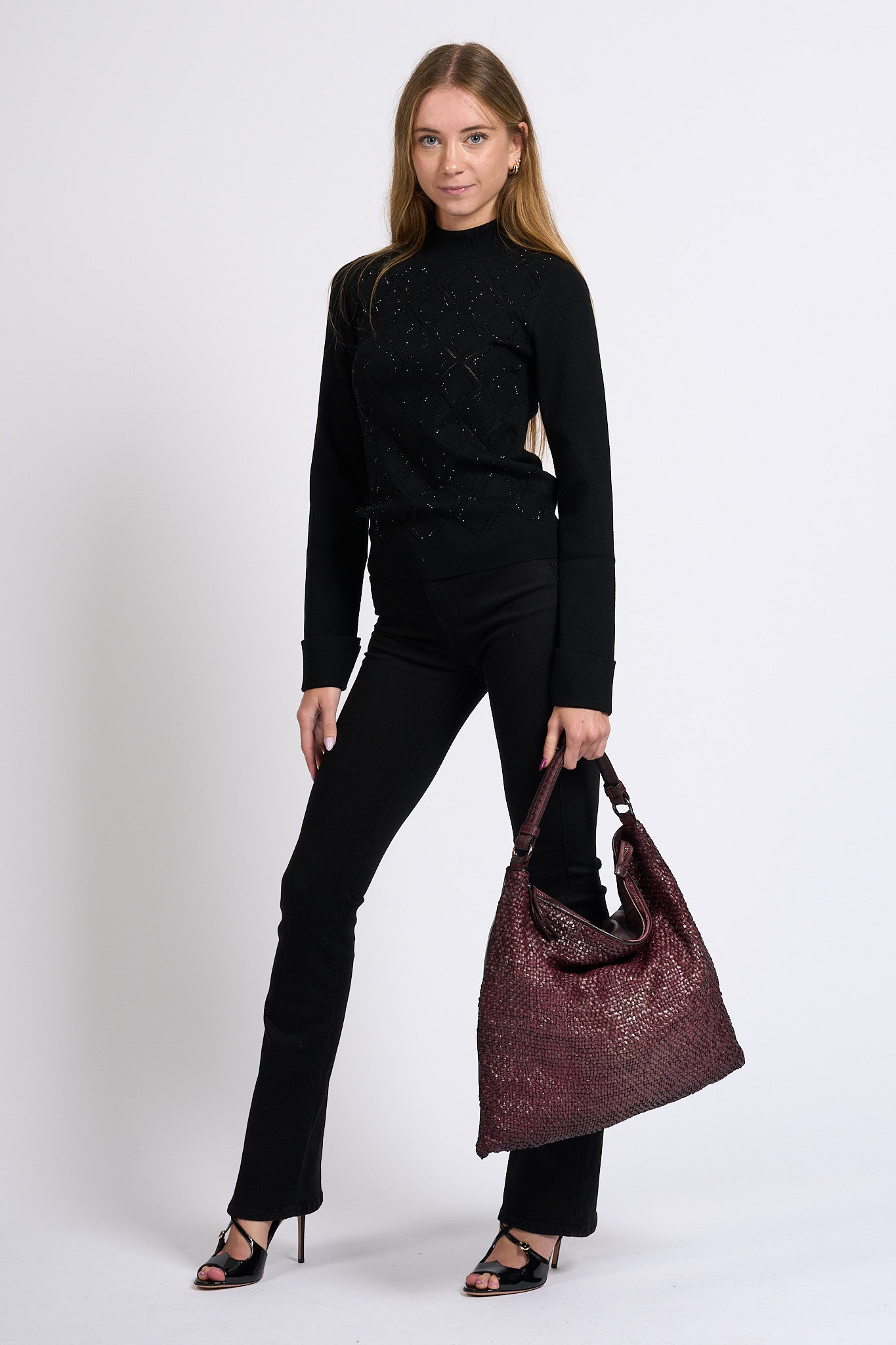 Blugirl Maglia Lupetto con Strass Nero Donna-7