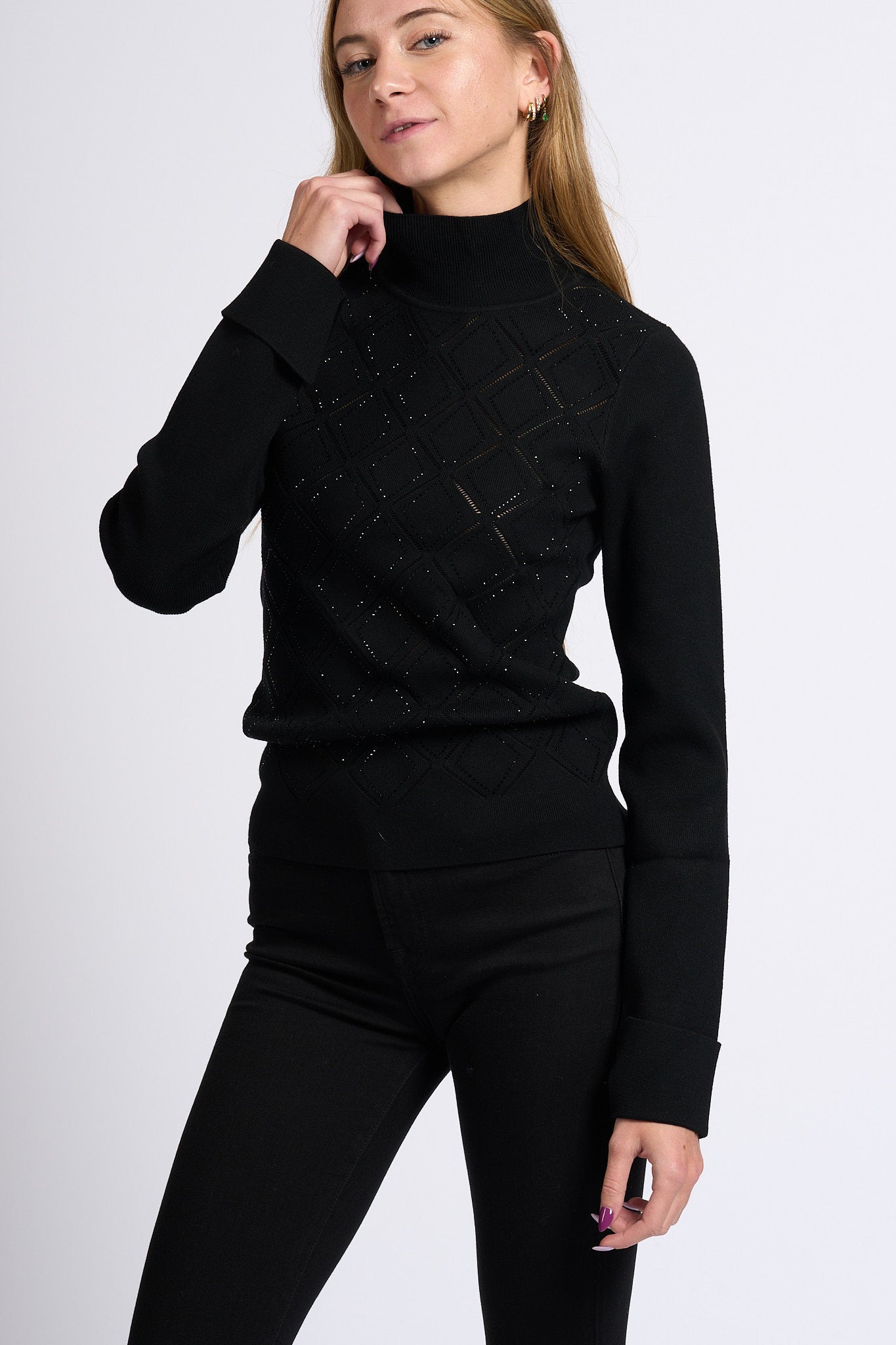 Blugirl Maglia Lupetto con Strass Nero Donna-3