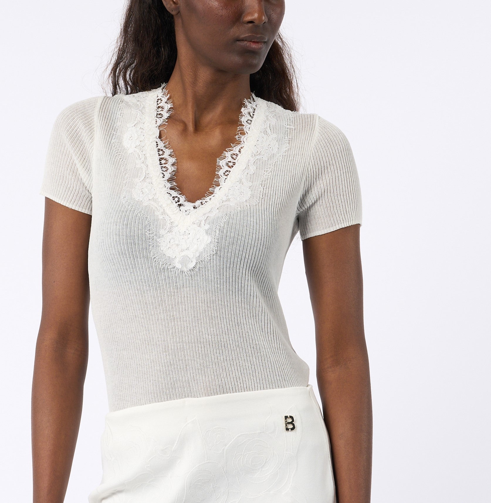 Blugirl Maglia con Pizzo Bianco Donna-6