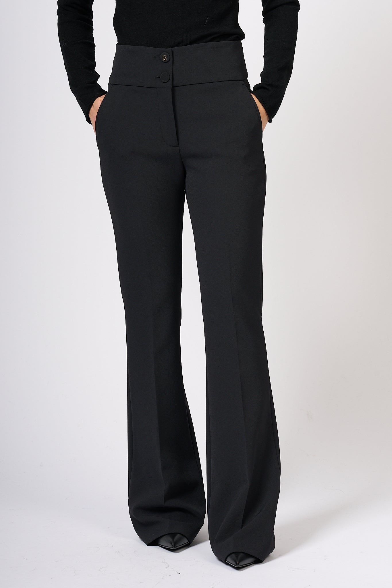 Blugirl Pantalone Flare in Crepe Nero Donna-1