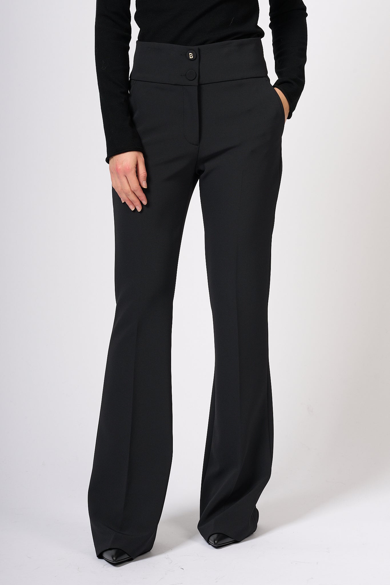 Blugirl Pantalone Flare in Crepe Nero Donna-4