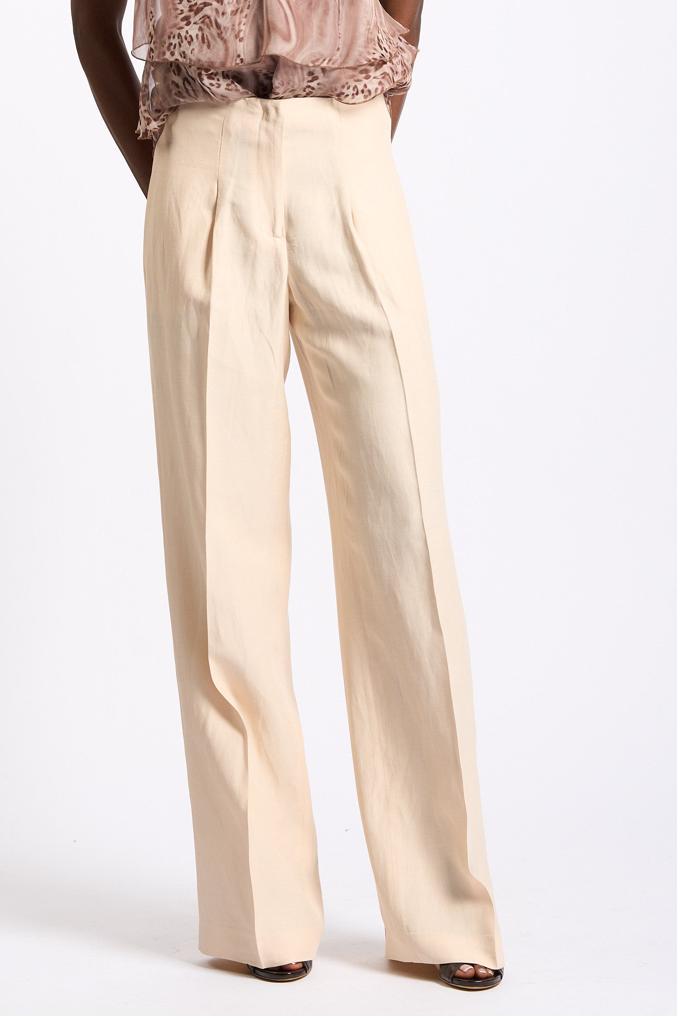 Blugirl Pantalone Lino e Satin Crema Donna-5