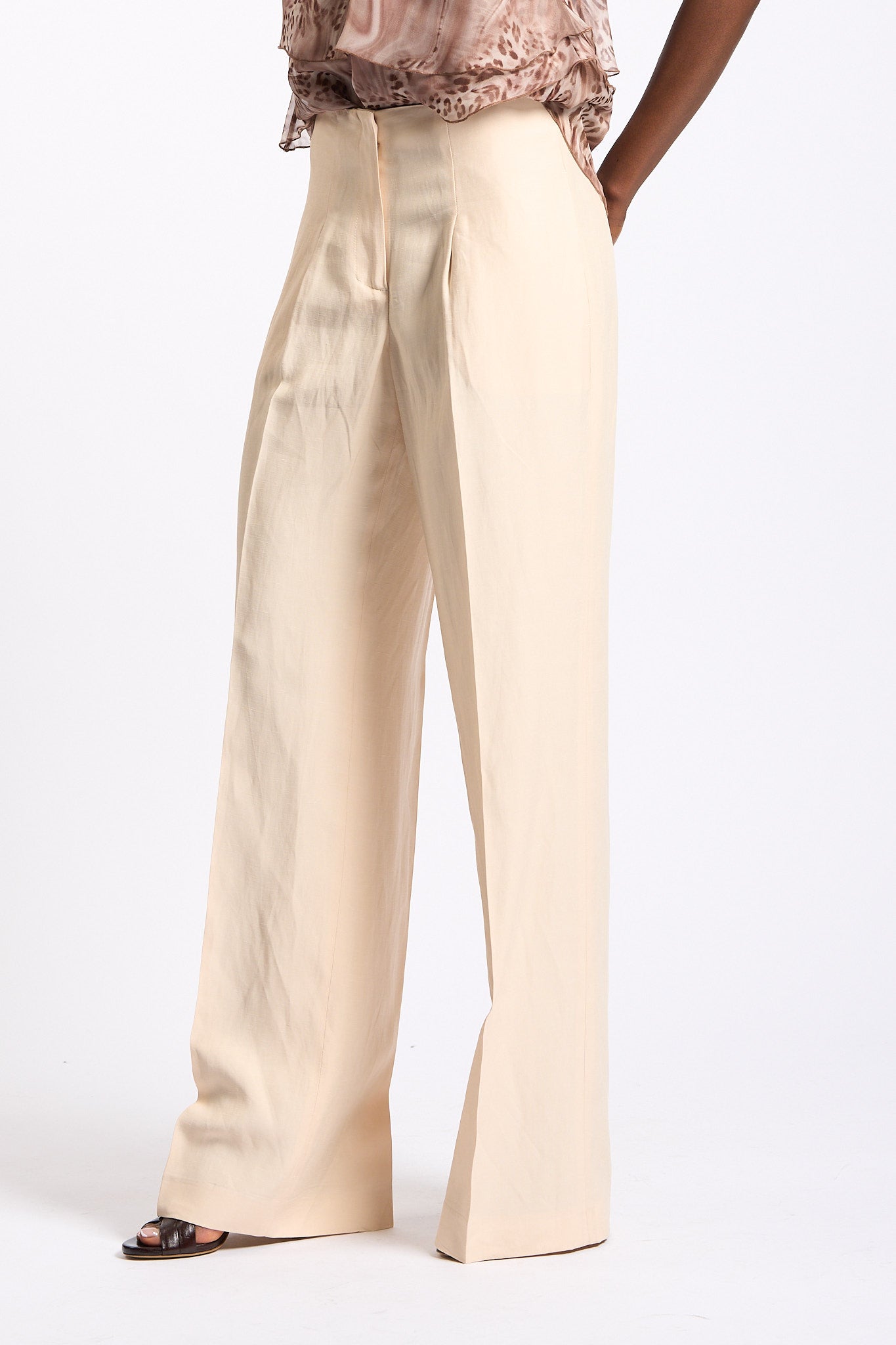 Blugirl Pantalone Lino e Satin Crema Donna-1