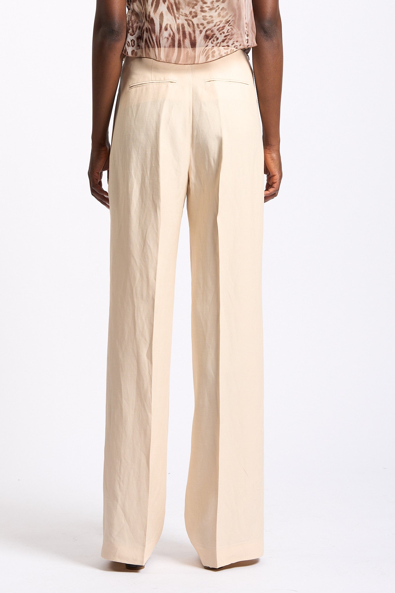 Blugirl Pantalone Lino e Satin Crema Donna-7