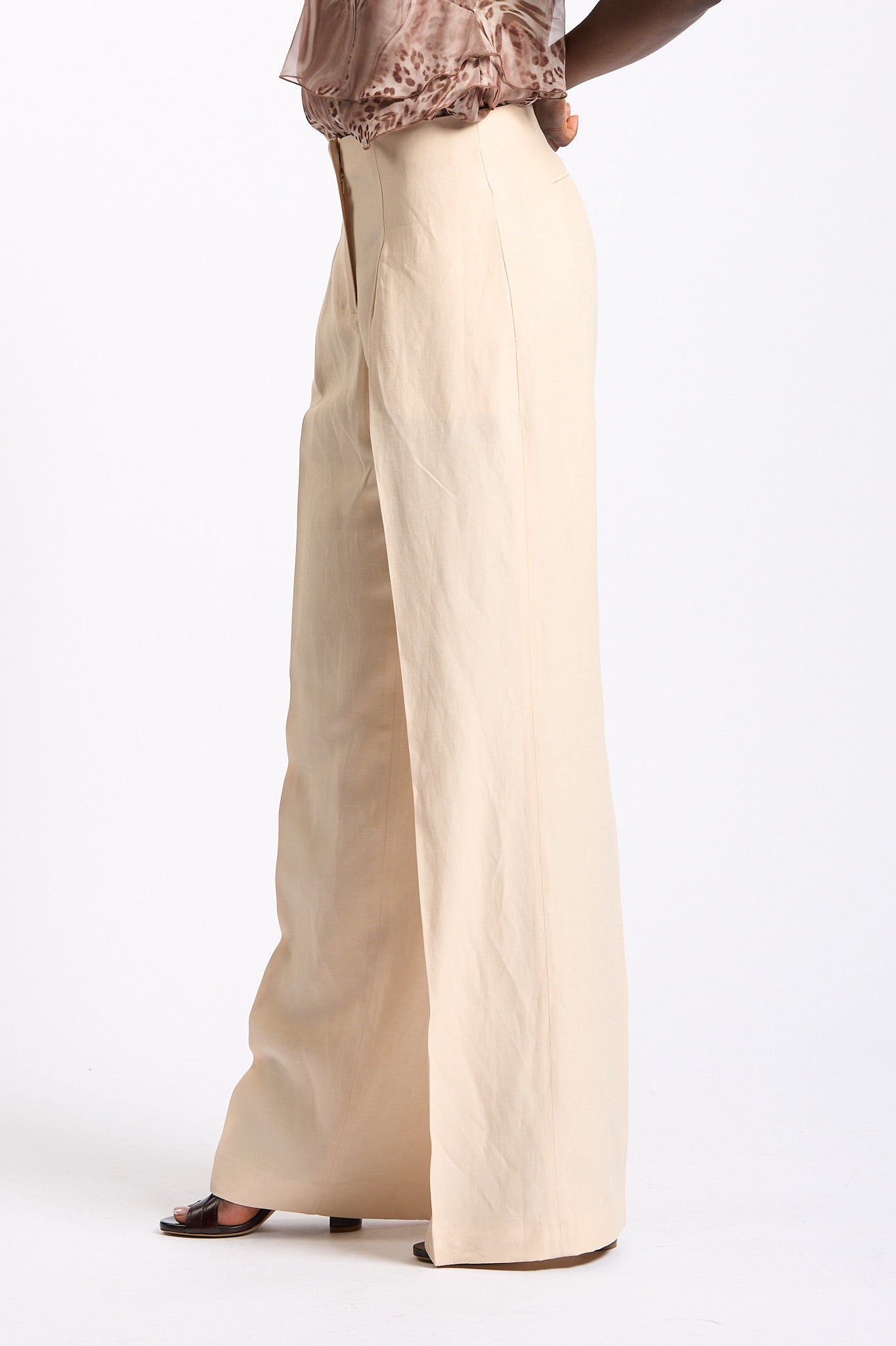 Blugirl Pantalone Lino e Satin Crema Donna-6