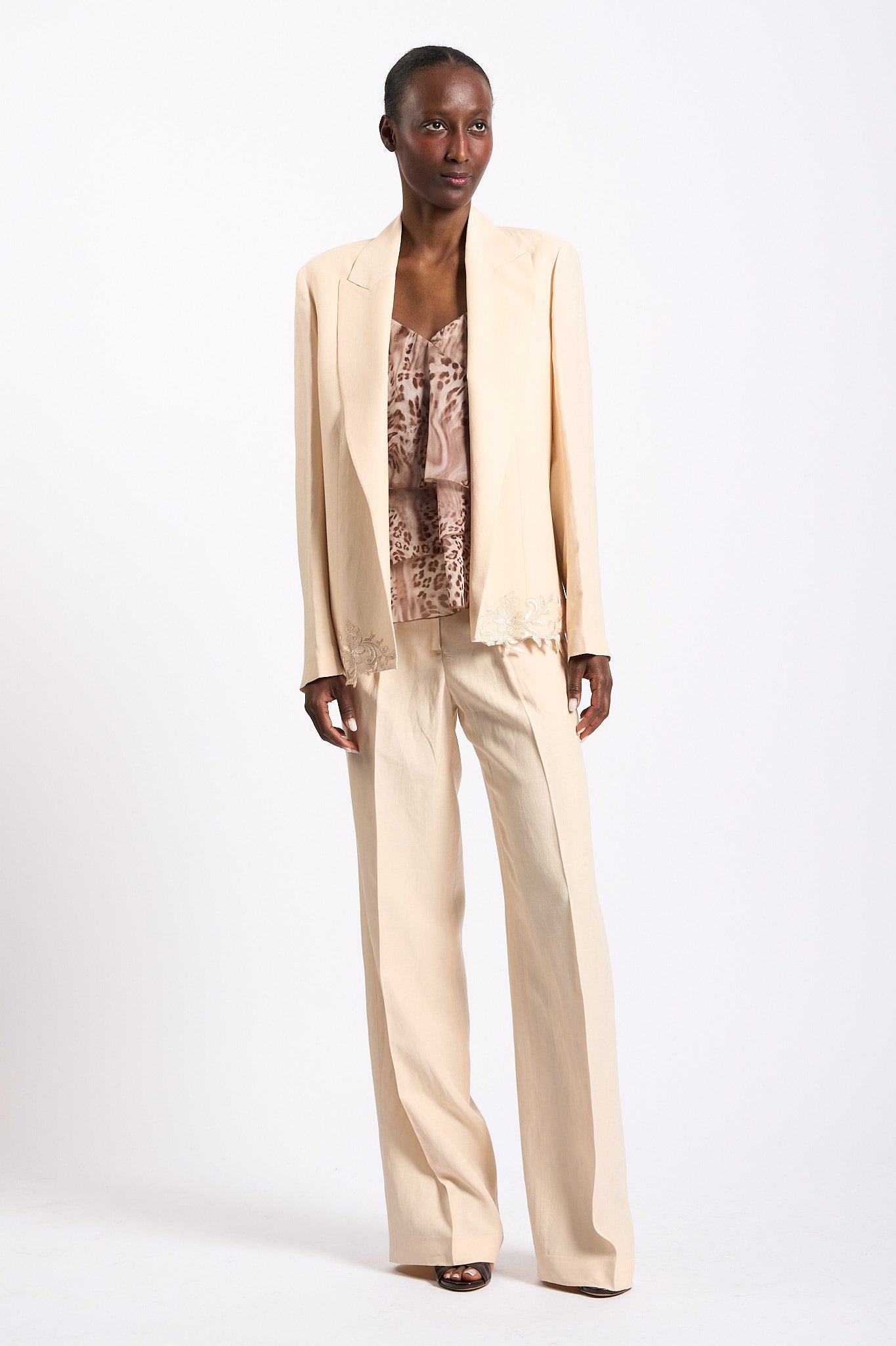 Blugirl Pantalone Lino e Satin Crema Donna-2