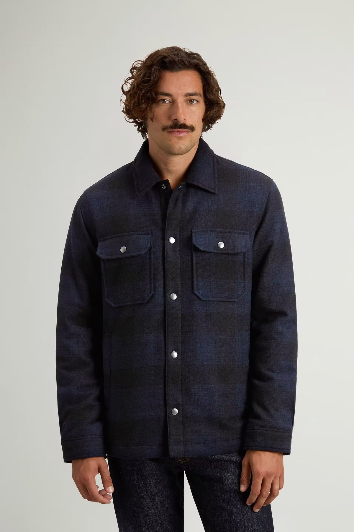Woolrich Camicia Wool Alaska Check Blu Uomo imbottita-1