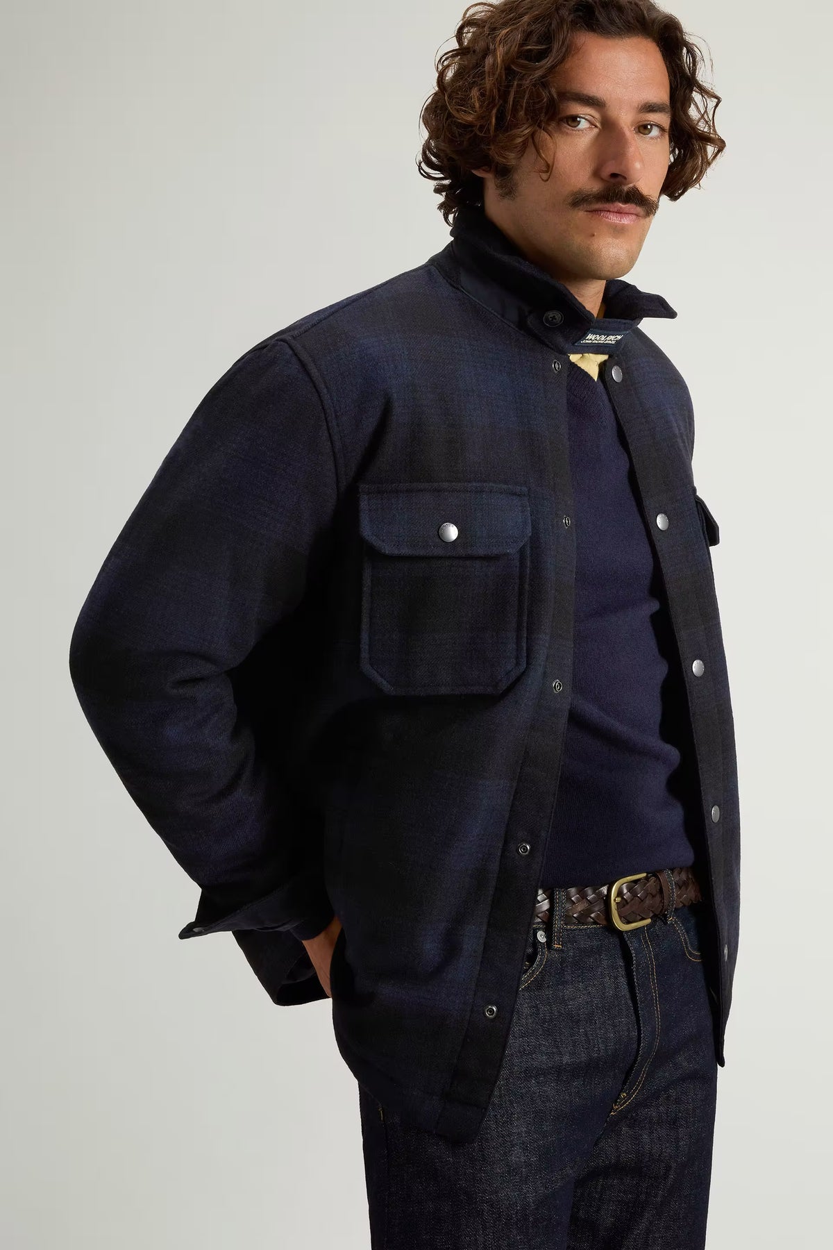 Woolrich Camicia Wool Alaska Check Blu Uomo imbottita-4