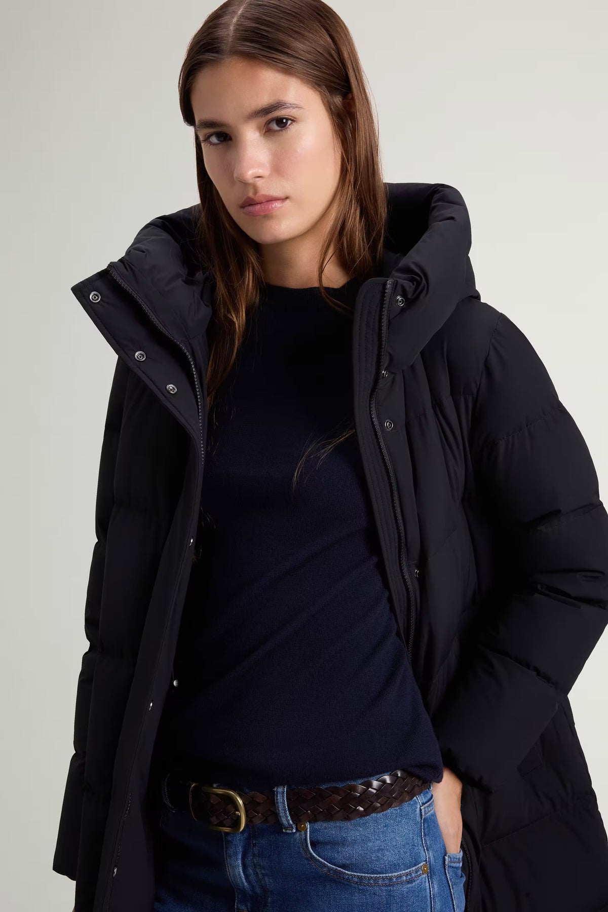 Woolrich Parka Madison Lungo Nero da donna trapuntato-7