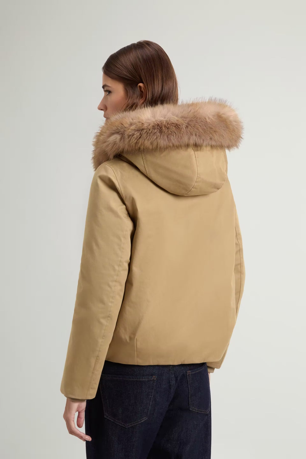 Woolrich Parka Best Faux Corto Senape da Donna-3