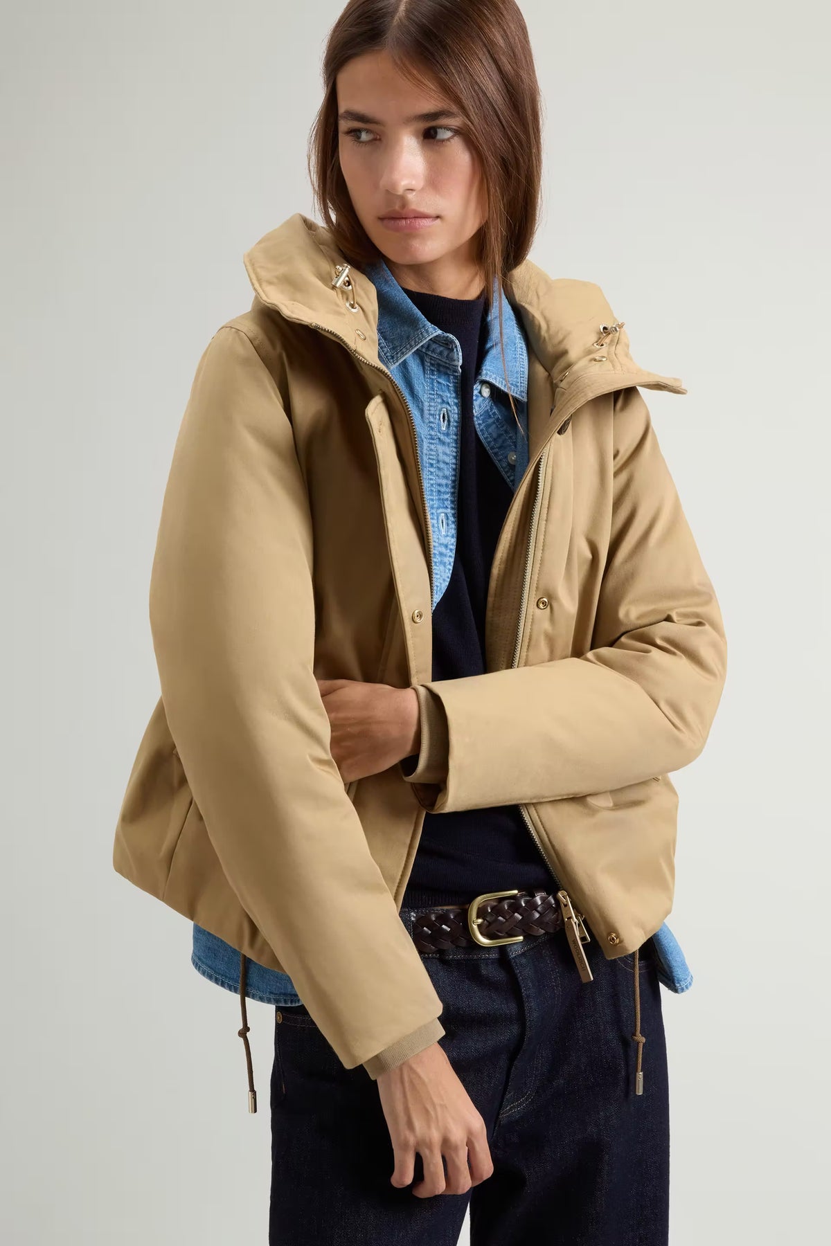 Woolrich Parka Best Faux Corto Senape da Donna-4