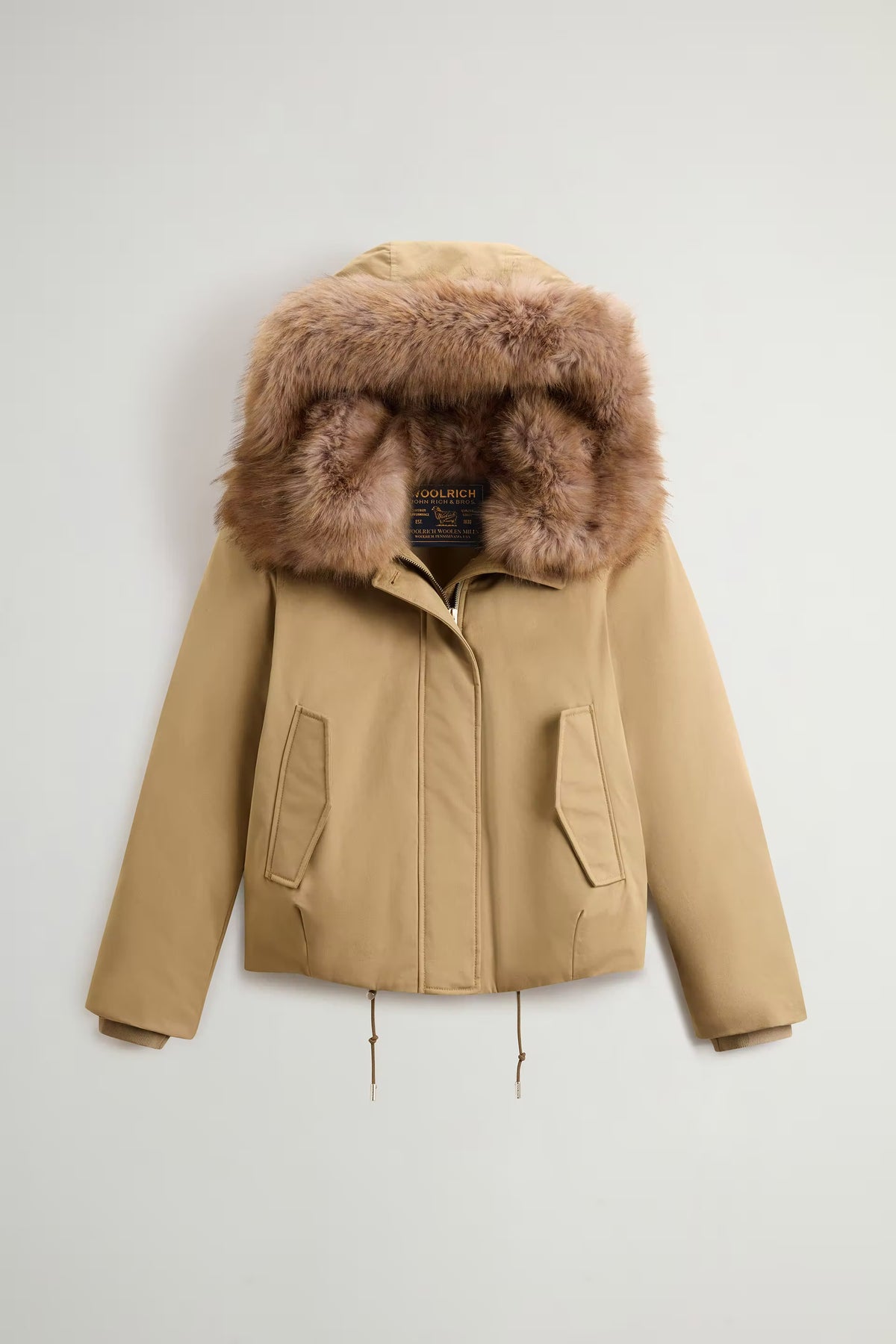 Woolrich Parka Best Faux Corto Senape da Donna-5